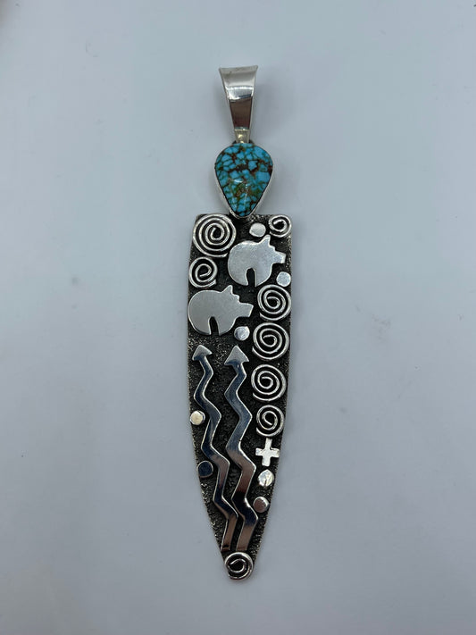 Grandma Petroglyph Pendant with Kingman Web Turquoise by Alex Sanchez, Navajo