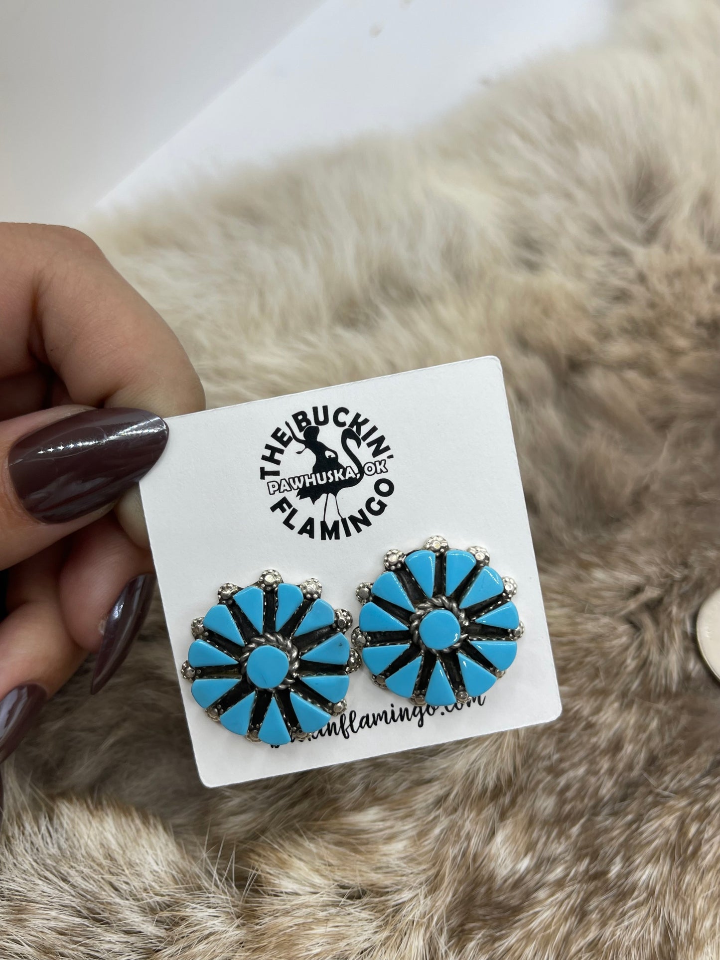 Genuine Turquoise Cluster Earrings by Melinda Chavez, Zuni