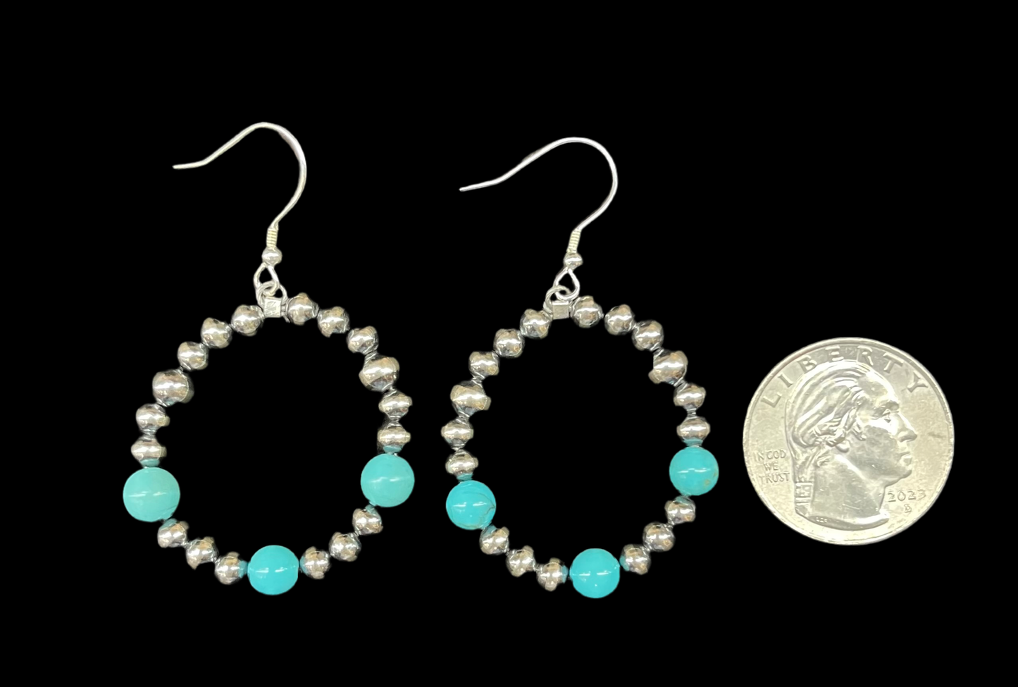 4mm Navajo Pearl and 6mm Turquoise Bead Hoop Dangles