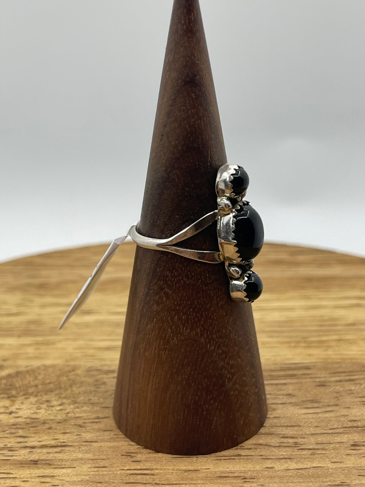 7.5 3 Stone Black Onyx Ring by Annette Martinez, Navajo