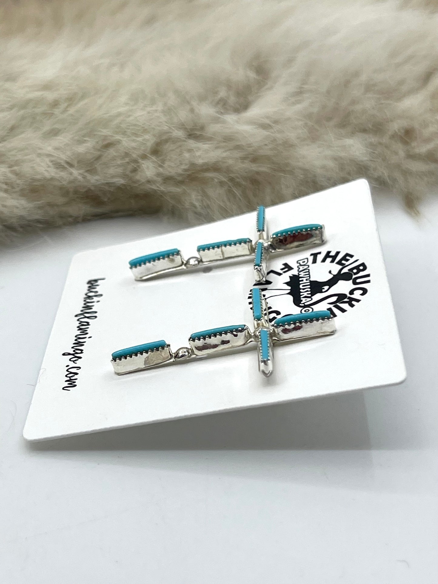 Zuni Needlepoint Turquoise Cross Earrings by Ashley Laate, Zuni