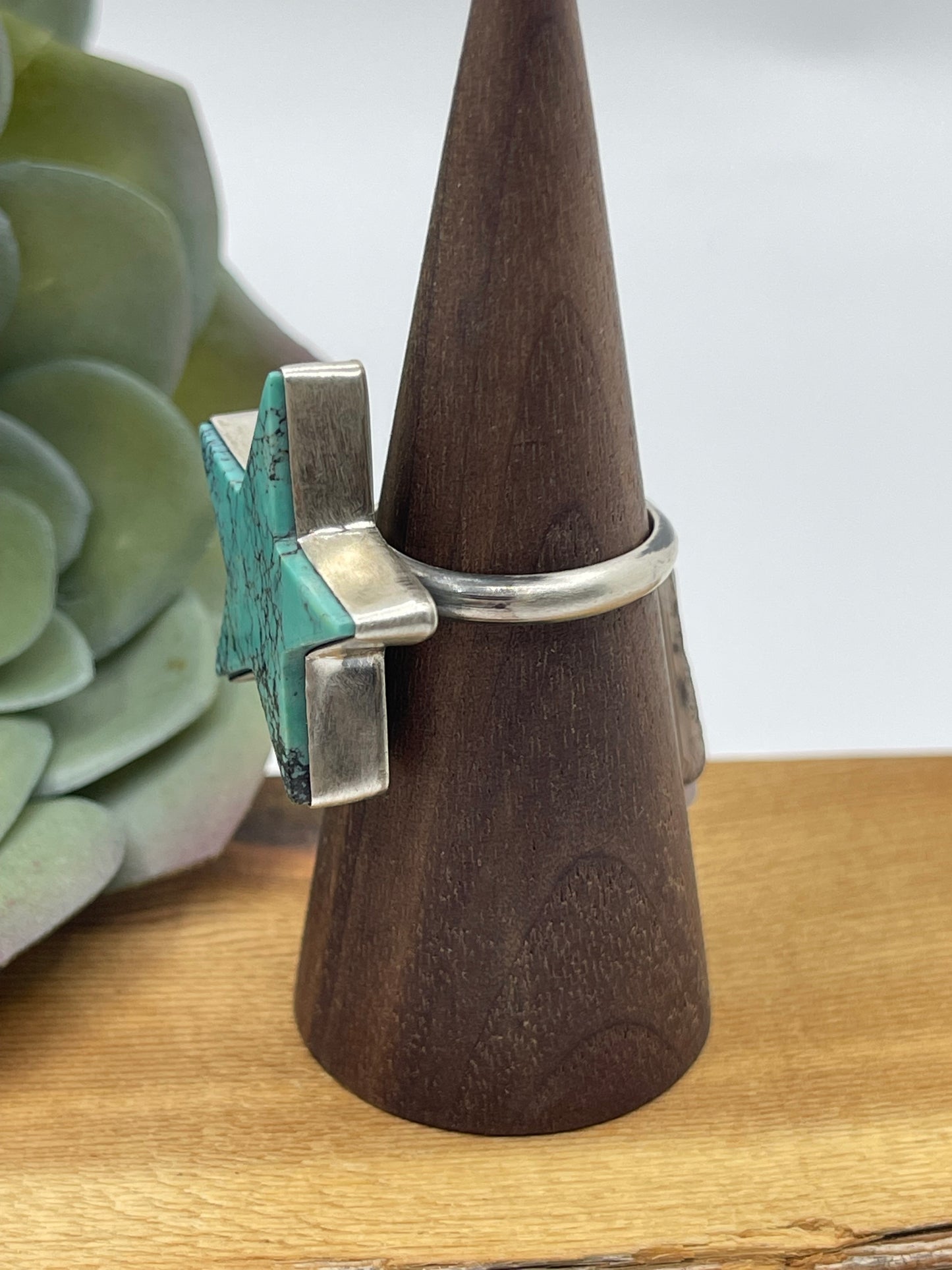 Adjustable Kingman Turquoise Star Ring by Donovan Skeets, Navajo