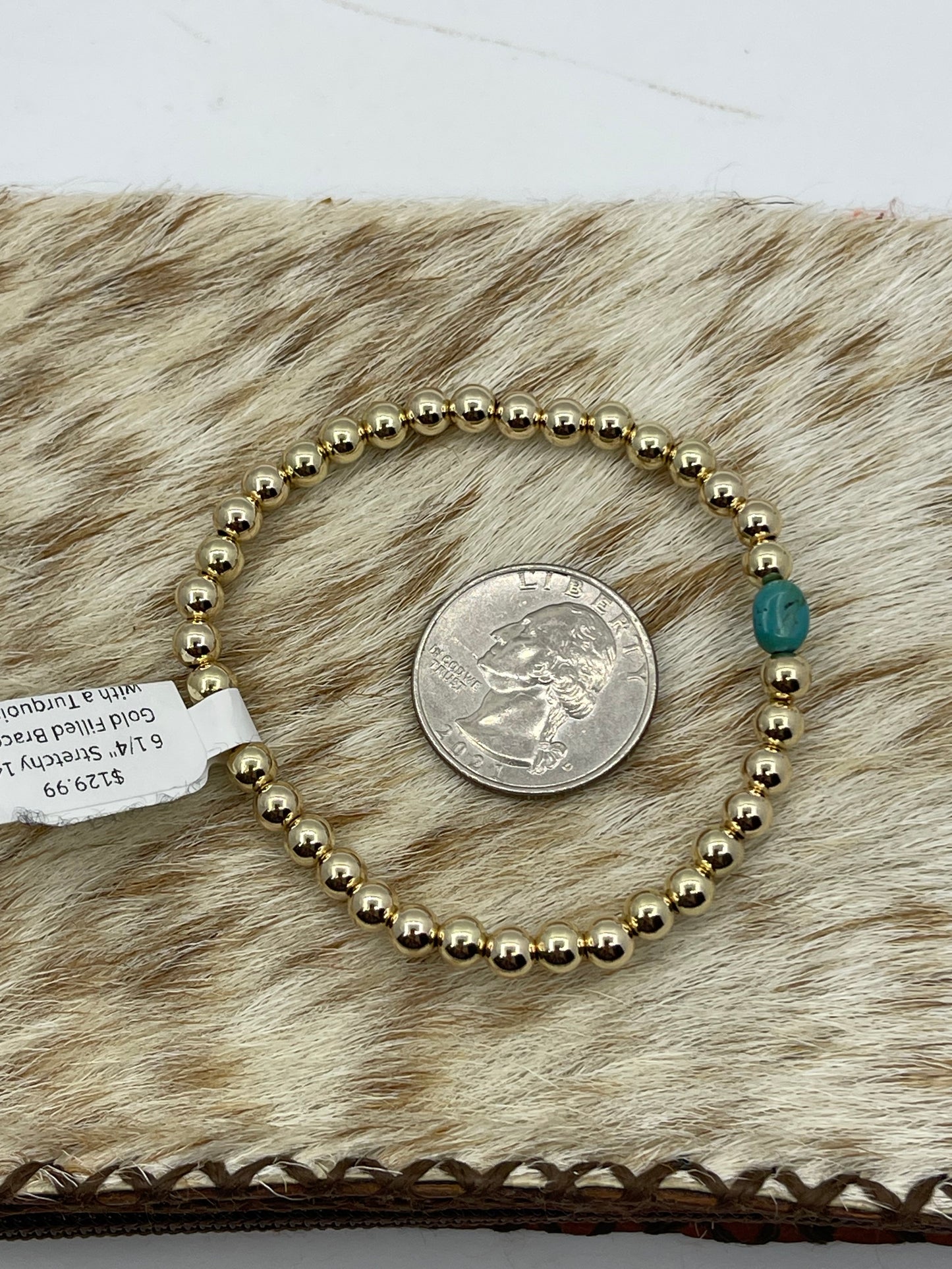 6 1/4" Stretchy 14k Gold Filled Bracelet with a Turquoise Stone