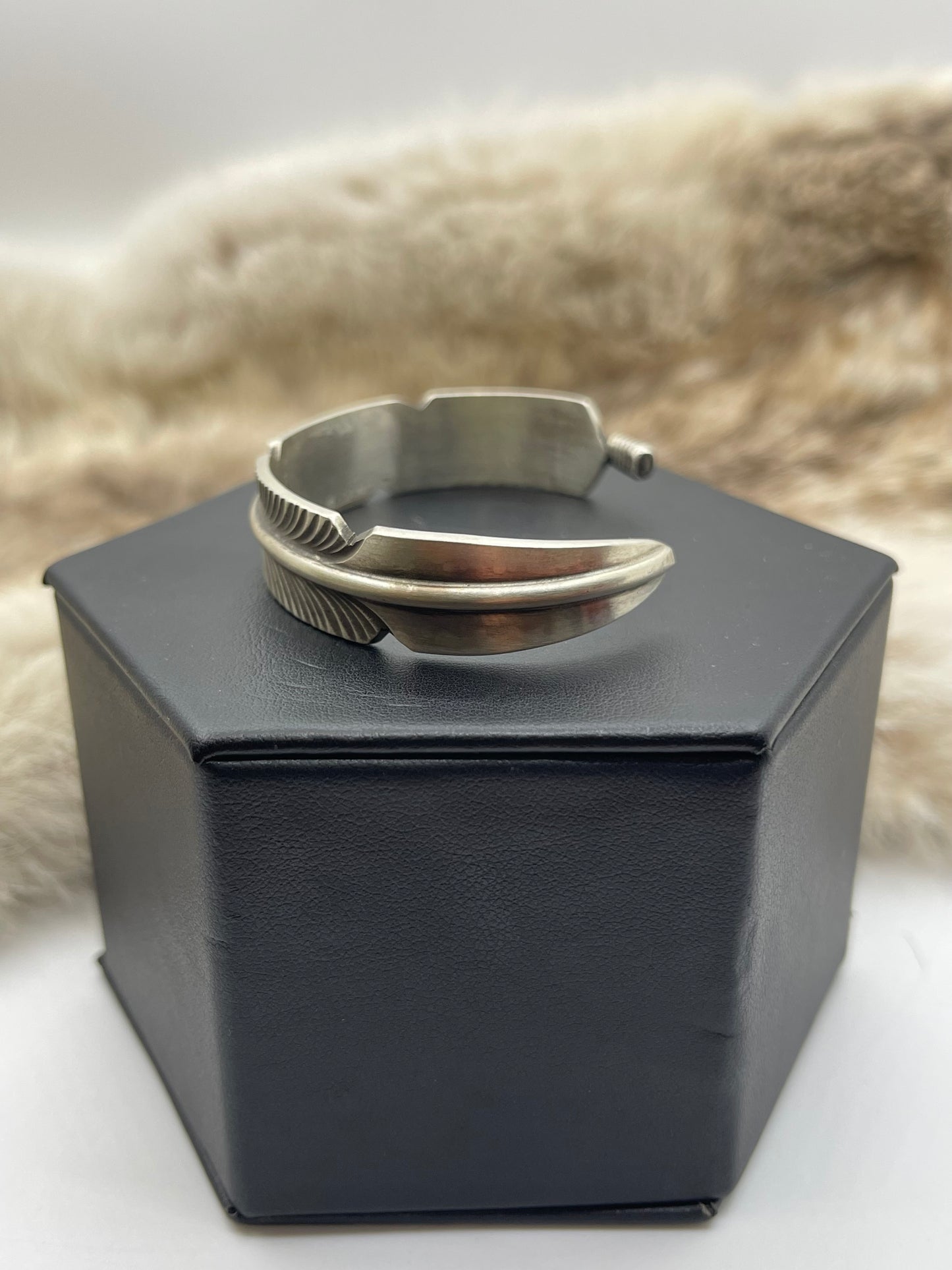 6”-6.5” Silver Feather Cuff by Chris Charley, Navajo