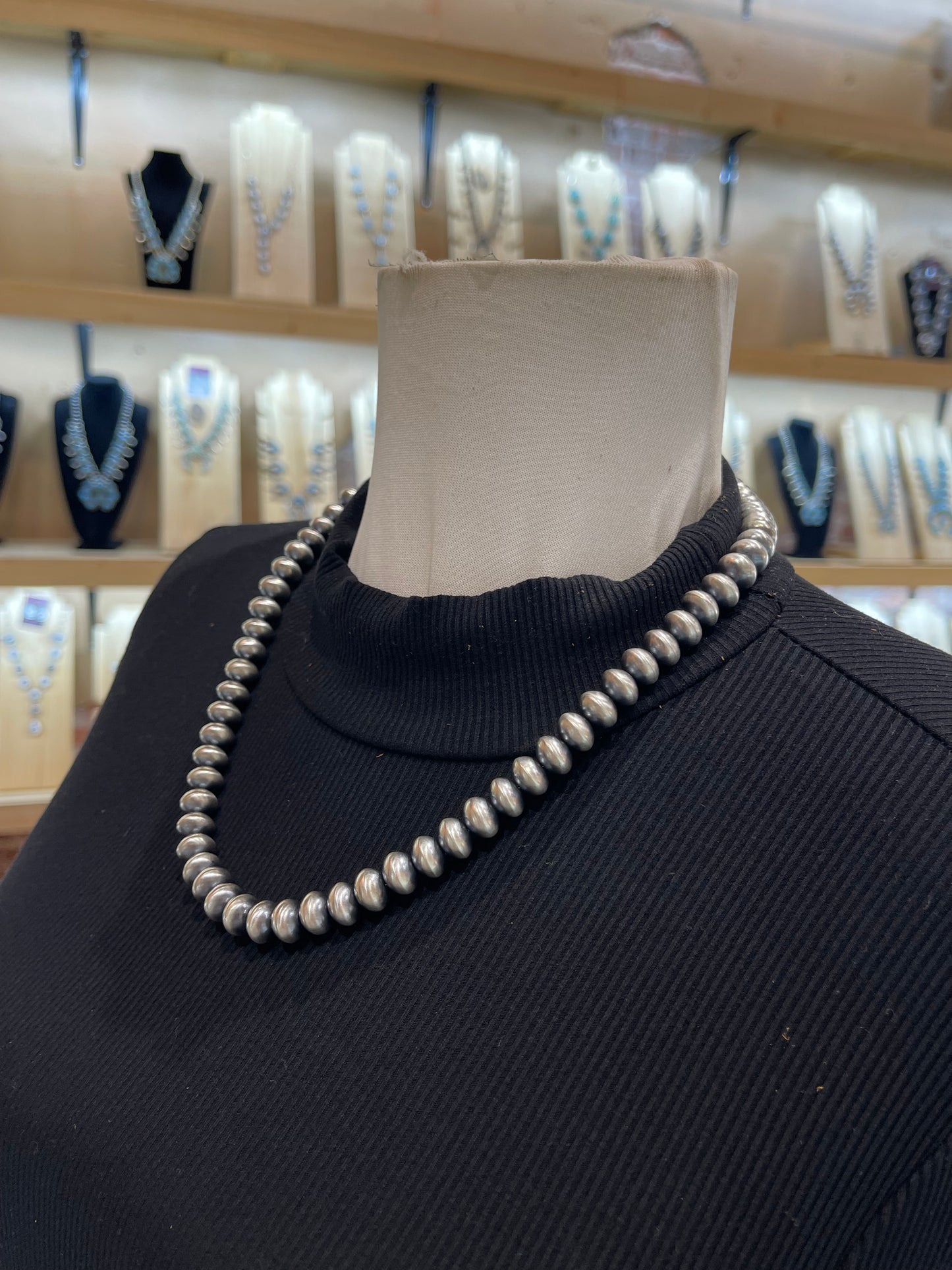 21" 10mm Handmade Navajo Pearls by Bryannen Halwood, Navajo