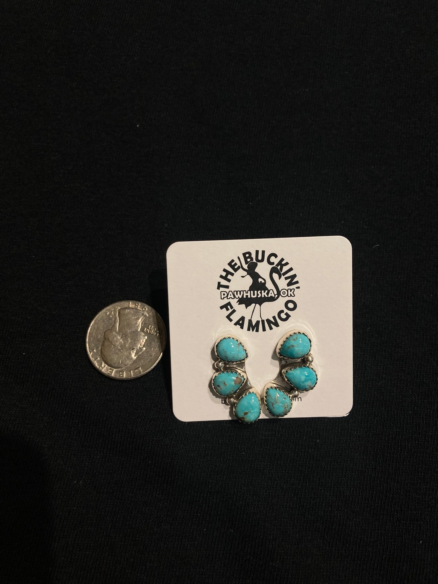 3 Stone Kingman Turquoise Post Earrings by Maxine Rameriz, Navajo