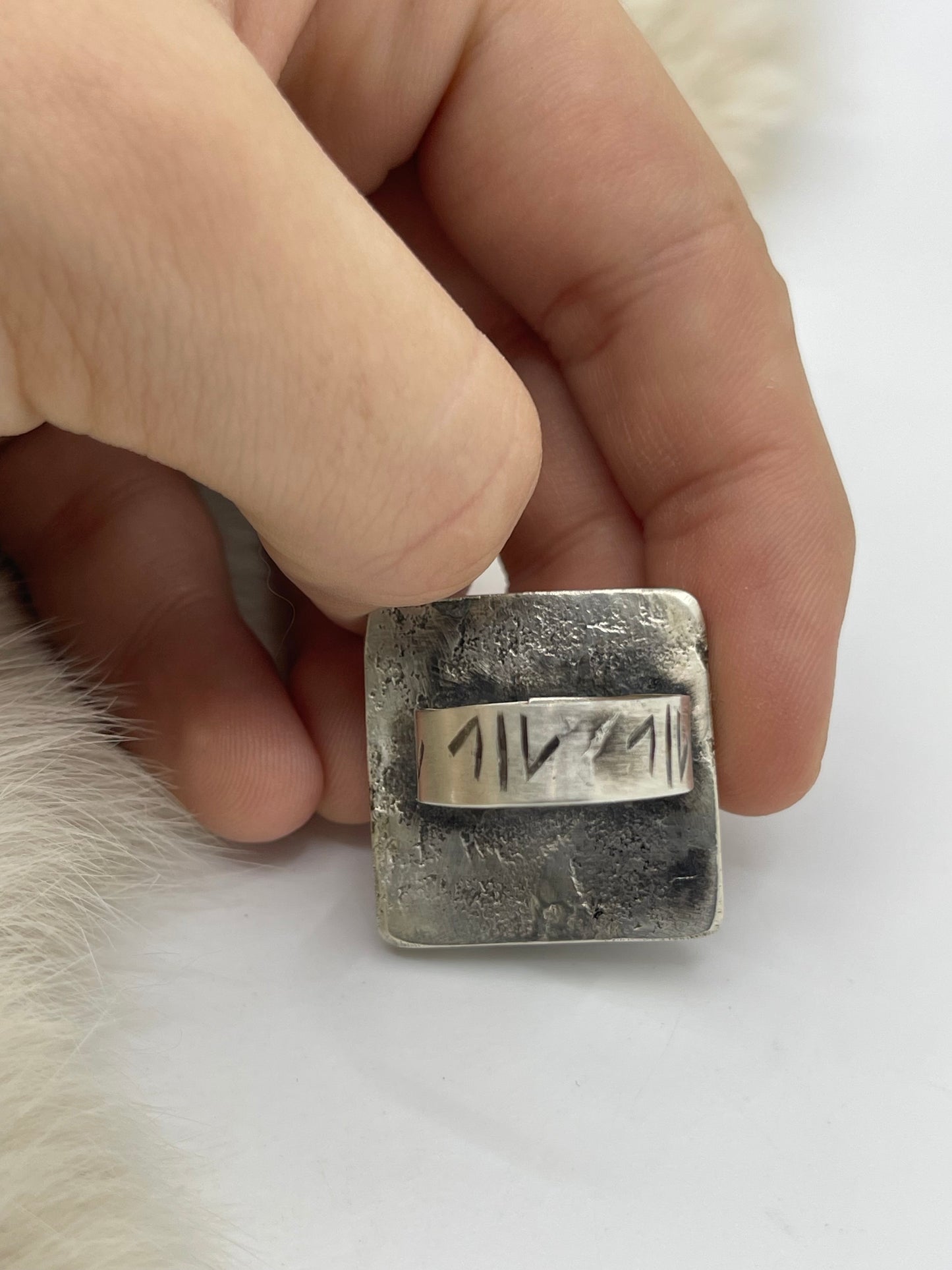 7.5 5 Stone Square Ring by Jude Candelaria, Zuni