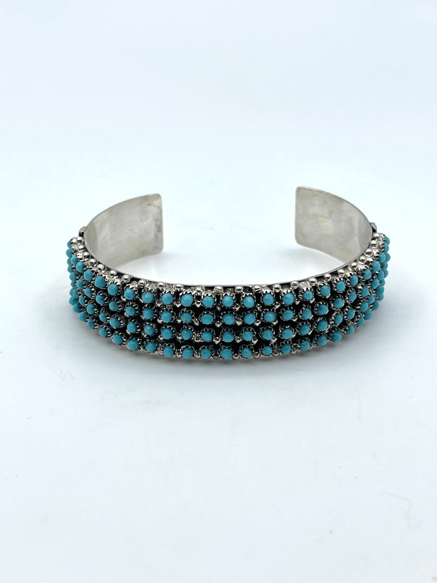 6.75" 100 Stone 4 Row Turquoise Cuff by Stephen Haloo, Zuni