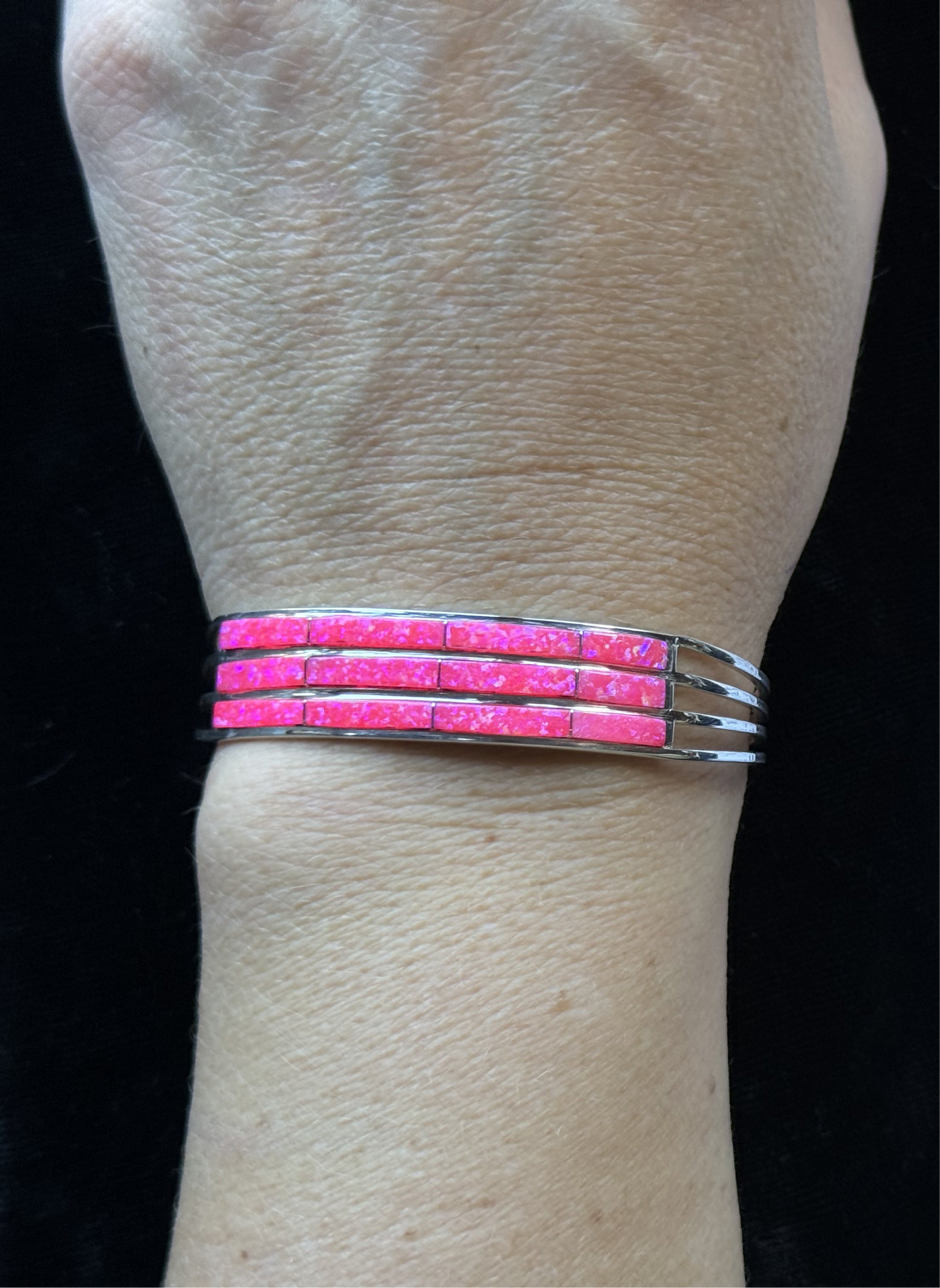 6 1/4" Pink Opal 3 Row Inlay Cuff by Jamie Johnson, Navajo