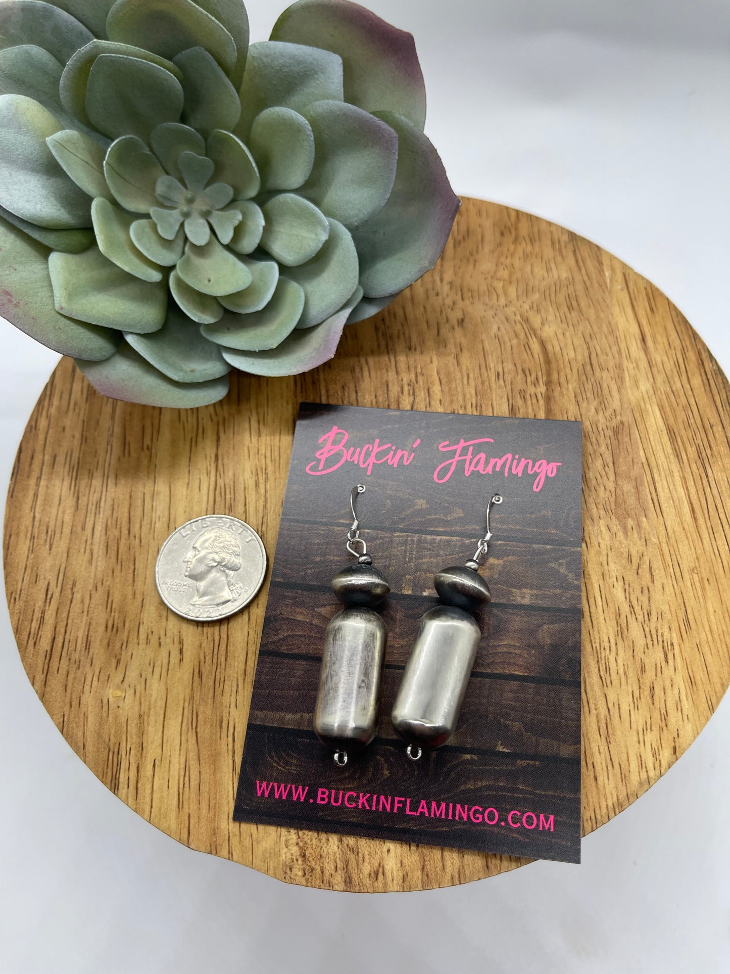 Navajo Pill Bead and Saucer Bead Pearl Dangle Earrings by Tysha Aparicio, Navajo