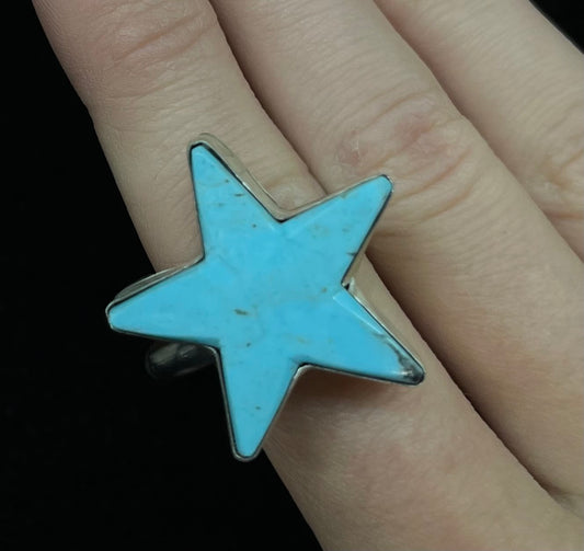 Adjustable Kingman Turquoise Star Ring by Donovan Skeets, Navajo