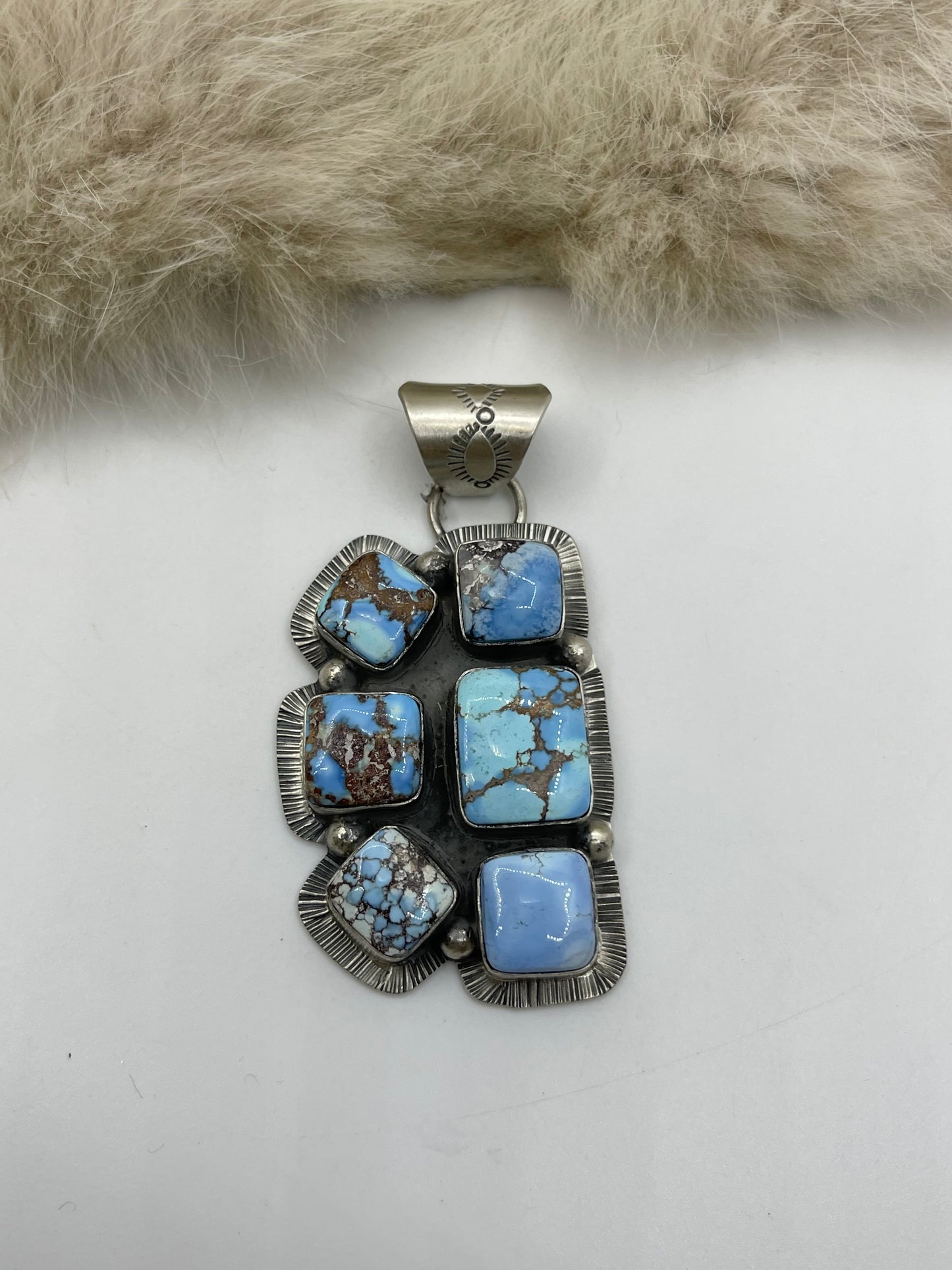 8mm Bail Golden Hills Turquoise Half Cluster Pendant by Lyle Piaso, Navajo
