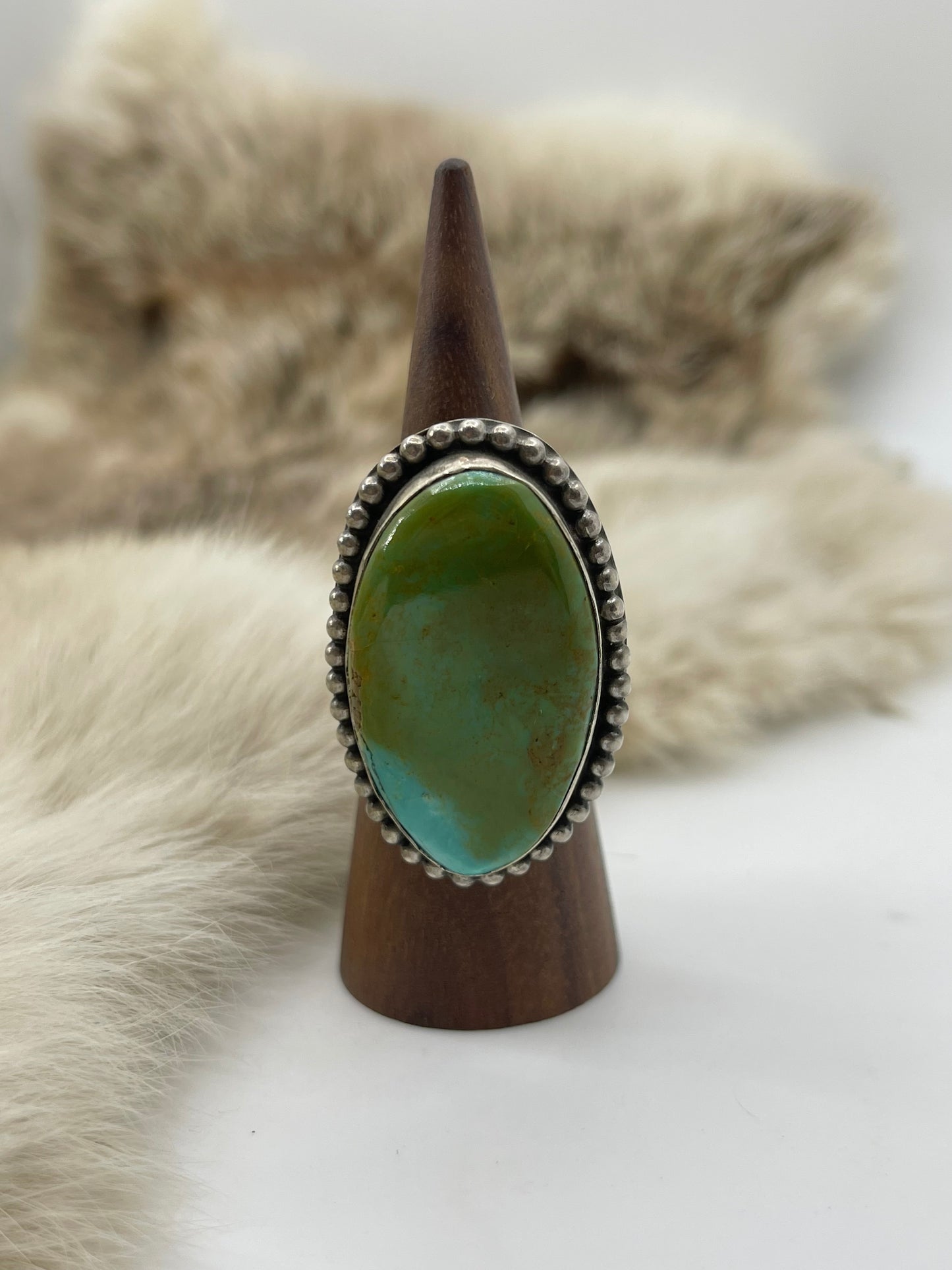 Adjustable Royston Turquoise Ring by Delbert Secatero