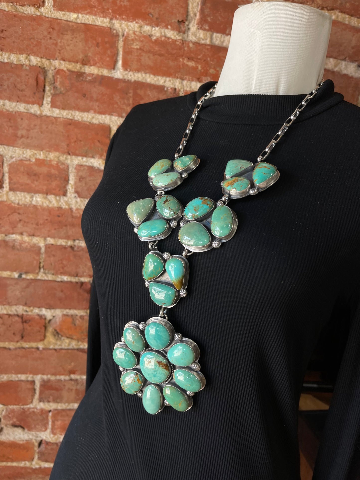 25" Emerald Valley Turquoise Cluster Lariat Necklace by Boyd Ashley, Navajo