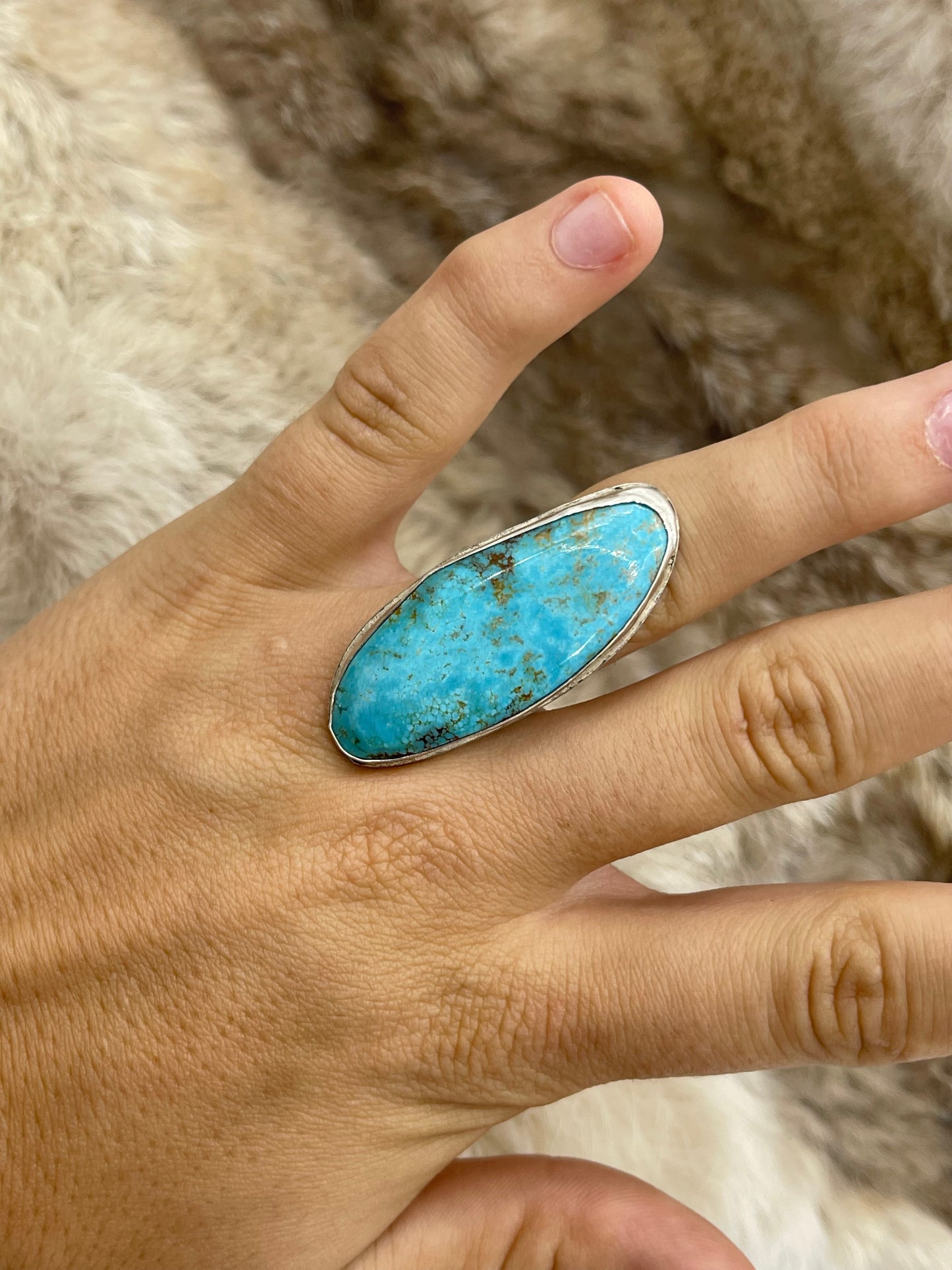 7.5 #8 Turquoise Ring by Carrie Cannon, Kiowa