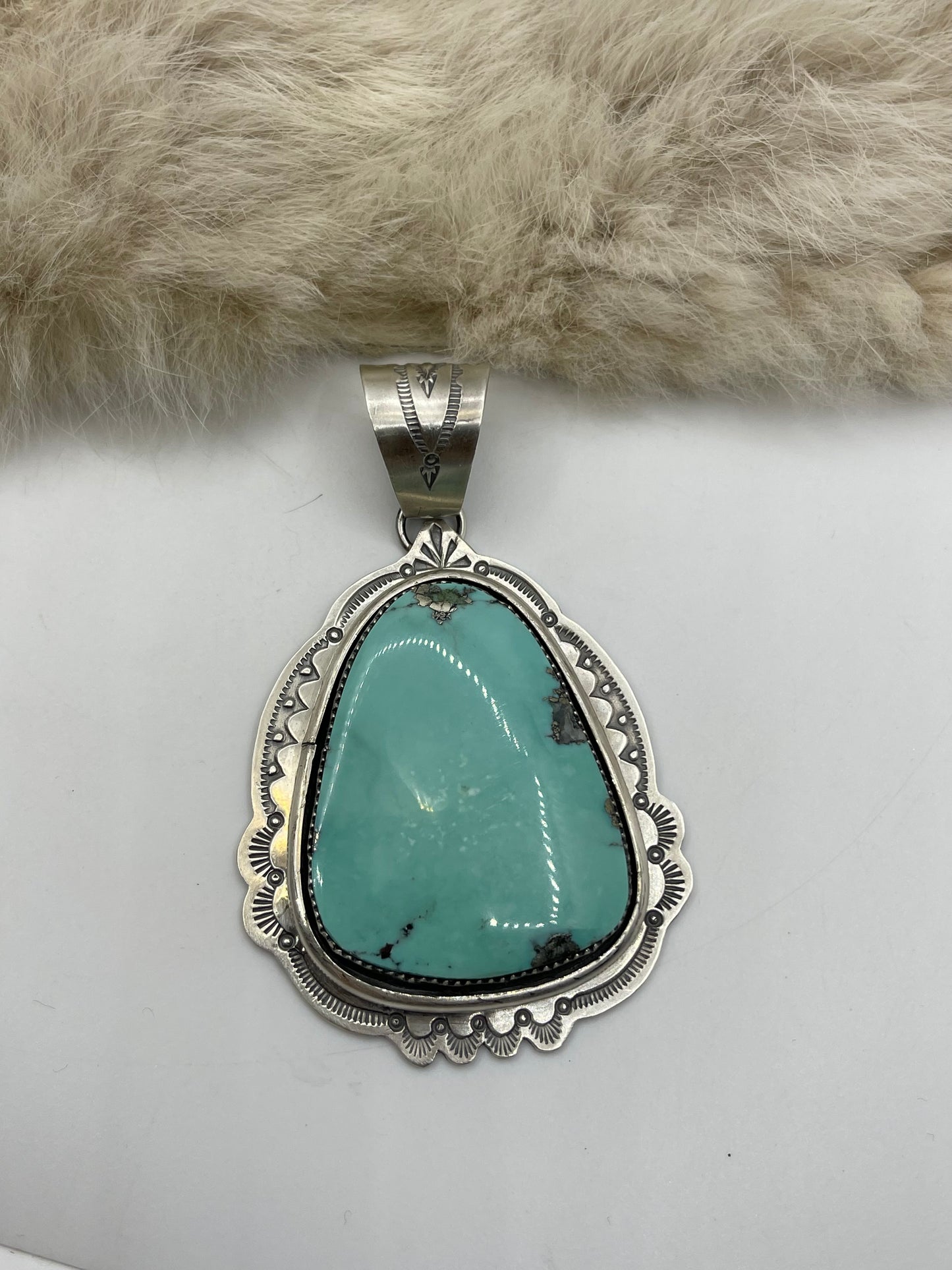 13mm Bale Kingman Turquoise Pendant by J. Piaso, Jr., Navajo