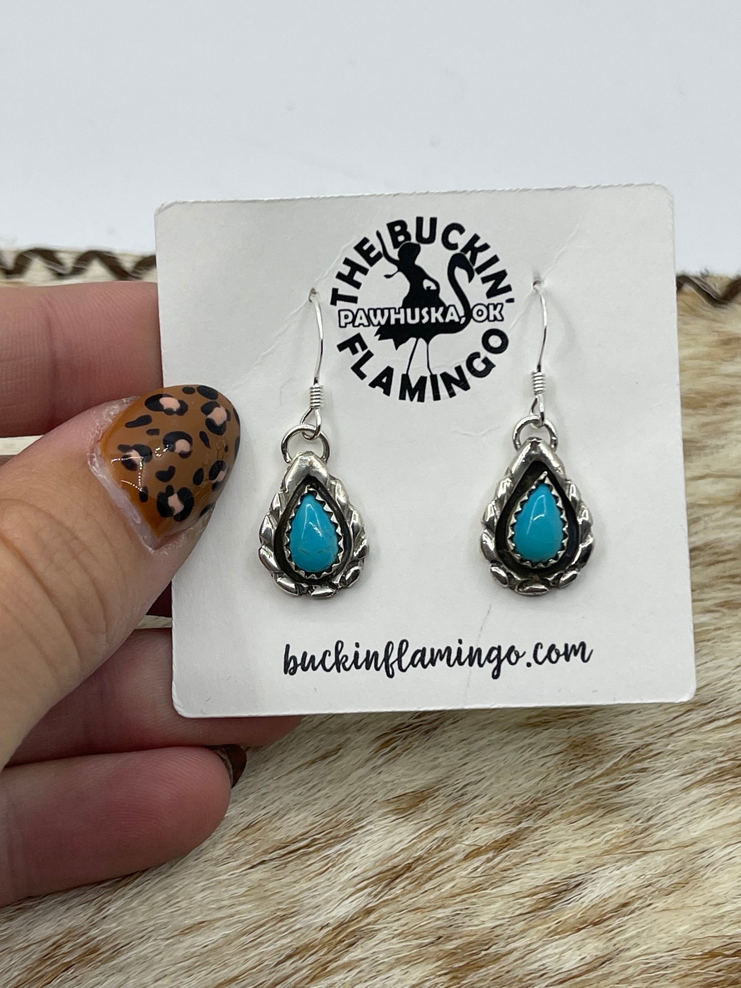 Turquoise Teardrop Dangle Earrings by Gerald Joe, Navajo