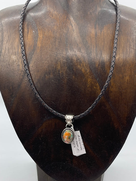 18" Leather Necklace with Orange Crush Pendant