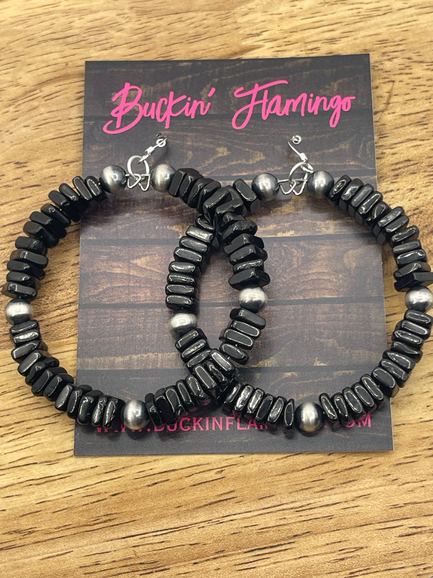 LOT 50 1/11 Black Onyx Hoop Dangle Earrings by Tammy Nolcott, Navajo