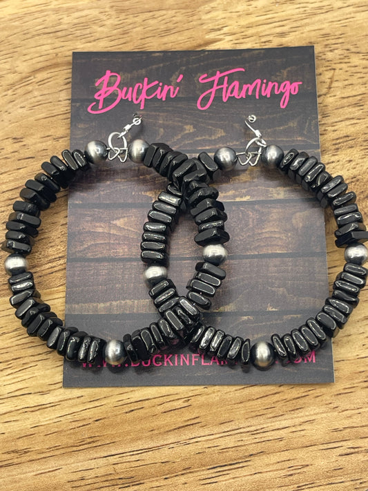 LOT 50 1/11 Black Onyx Hoop Dangle Earrings by Tammy Nolcott, Navajo