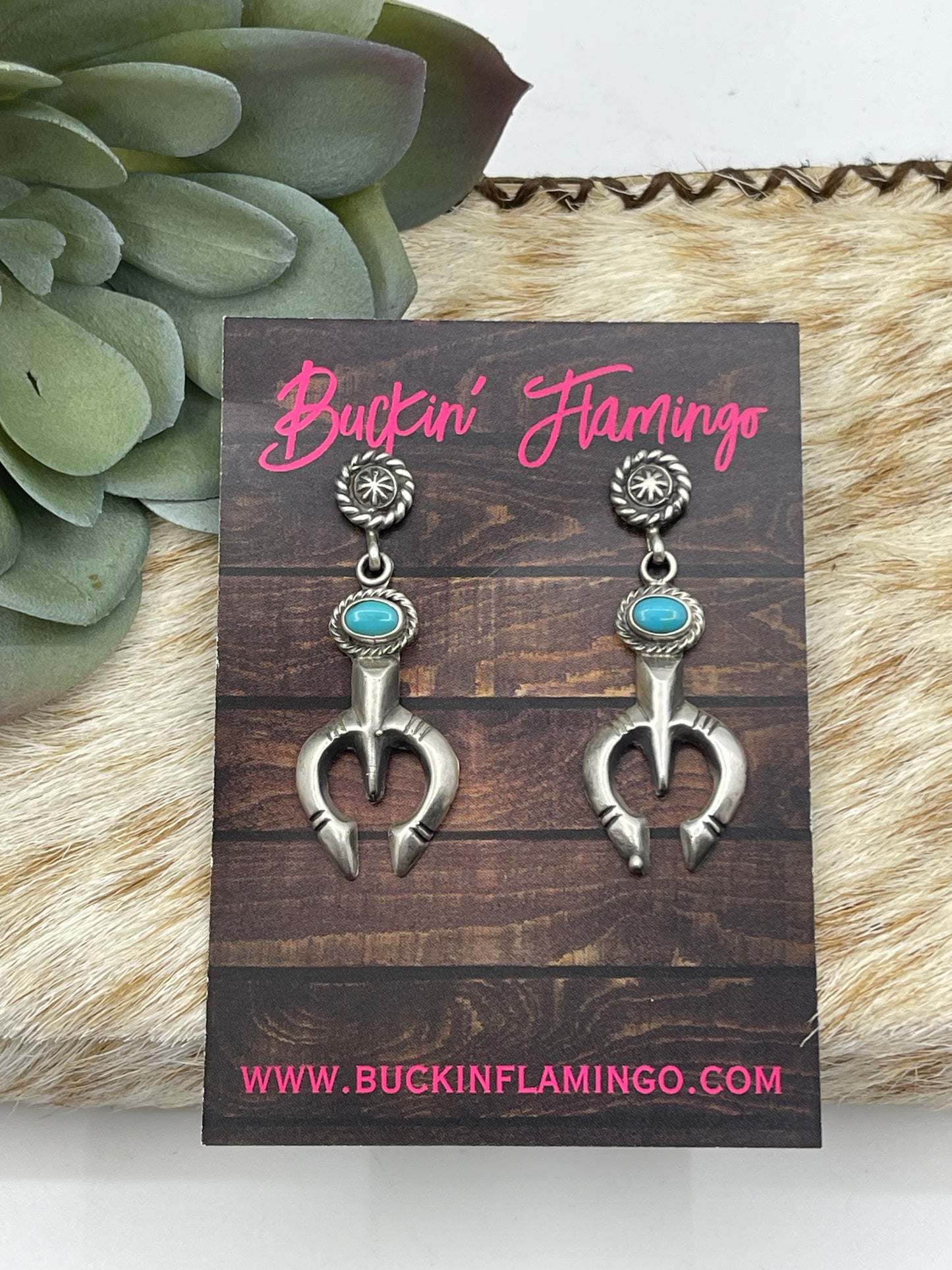 Turquoise Naja Hook Post Dangle Earrings by Annie Spencer, Navajo