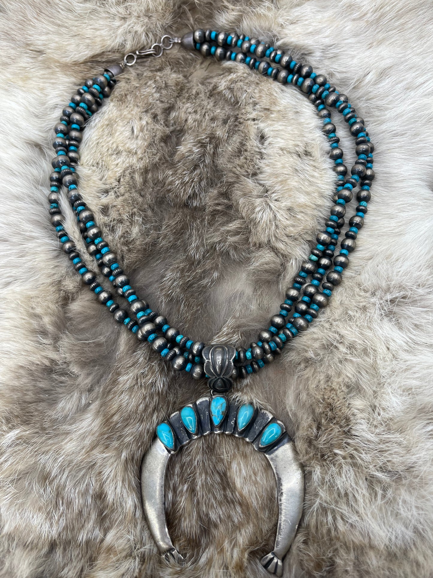 20" Navajo Pearl 3 Strand Necklace with Naja Pendant by Geraldine James, Navajo
