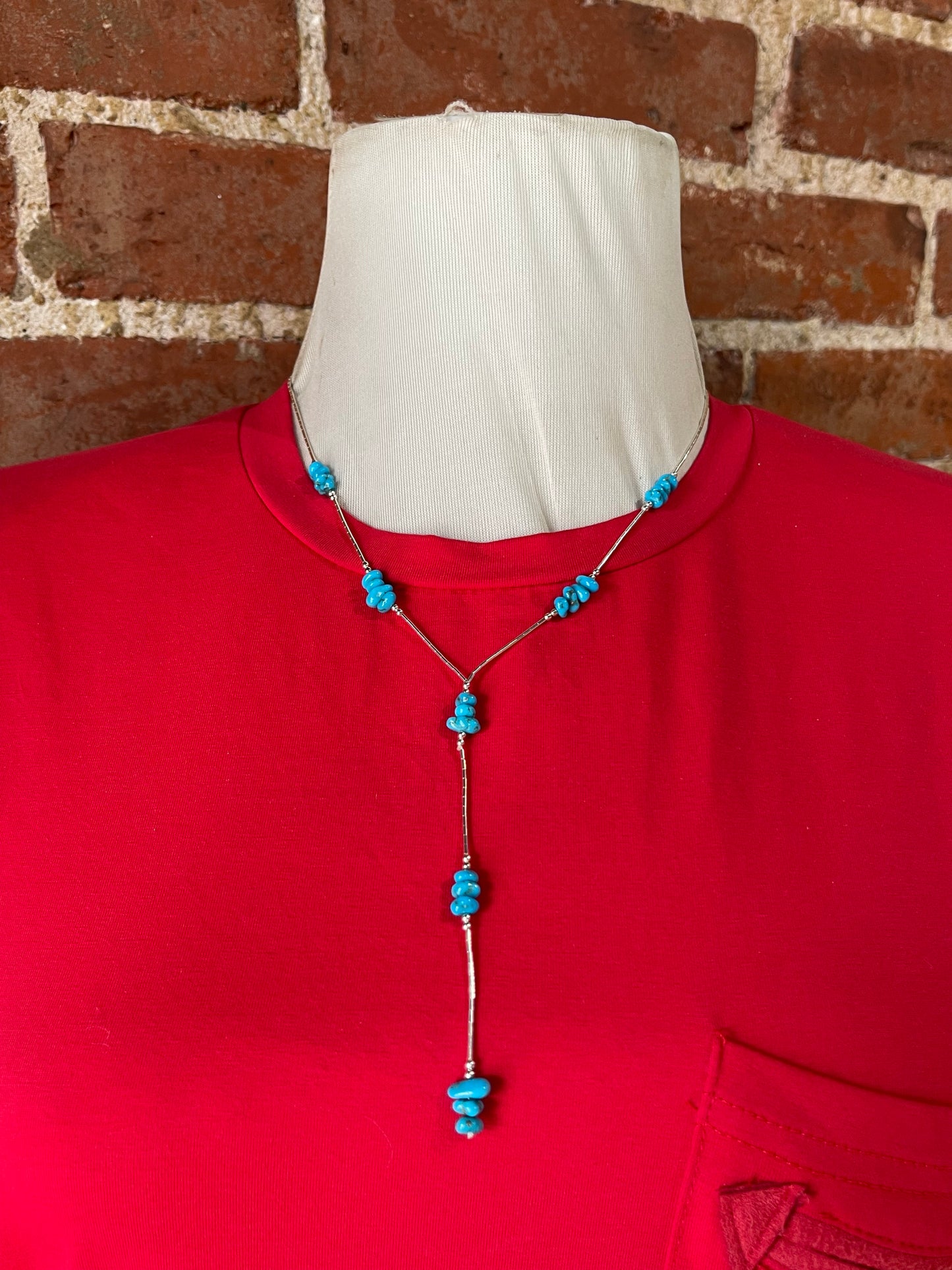 18"+3 1/2" Sleeping Beauty Turquoise Nugget on Liquid Silver Lariat Necklace