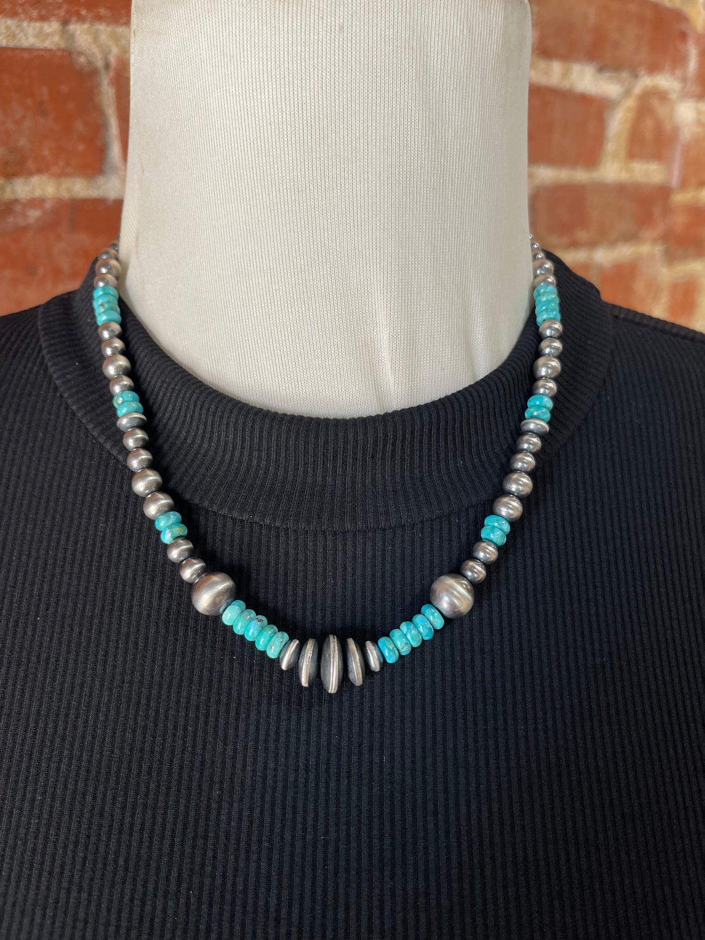 18"+2" 5mm-12mm Navajo Pearl and Turquoise Necklace