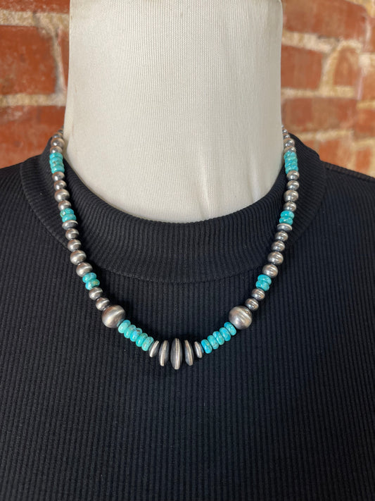 18"+2" 5mm-12mm Navajo Pearl and Turquoise Necklace