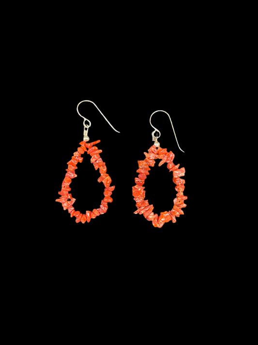 Natural Red Coral Dangle Earrings
