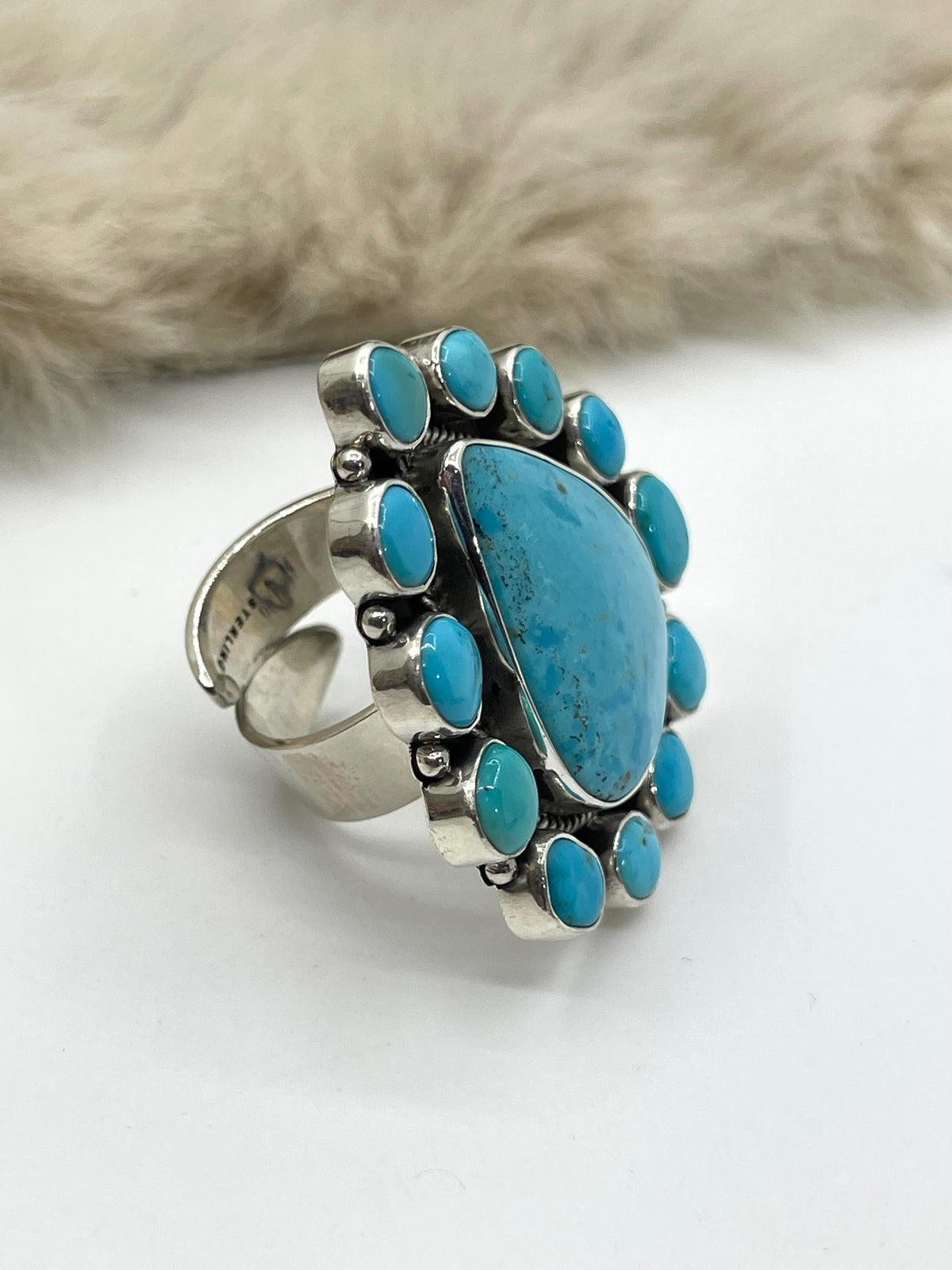 9.0-12.0 Turquoise Cluster Adjustable Ring