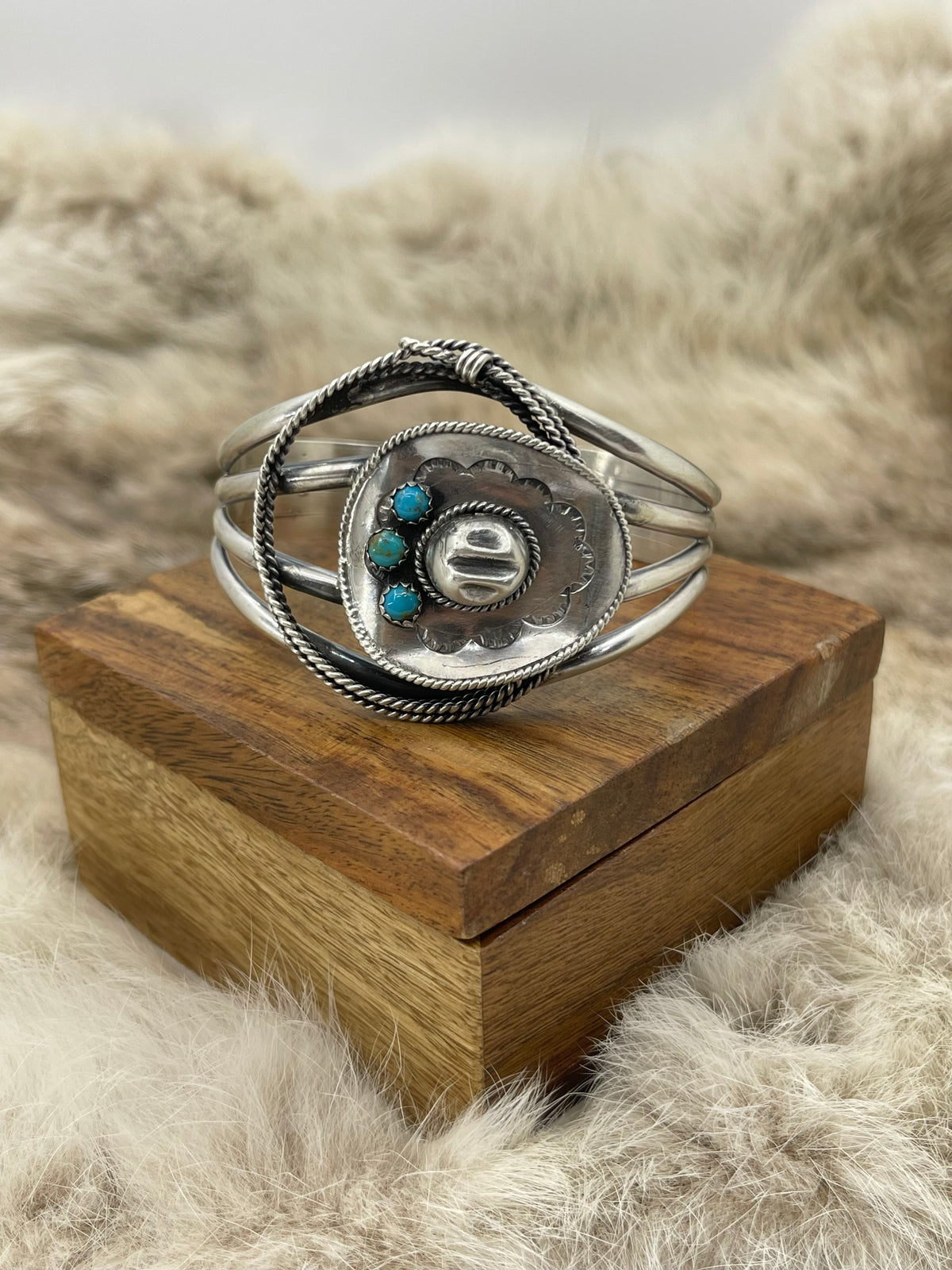 6.5”-7.5” Cowboy Hat & Rope Cuff by Davey Morgan, Navajo