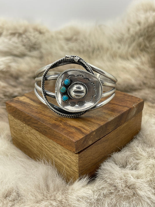 6.5”-7.5” Cowboy Hat & Rope Cuff by Davey Morgan, Navajo