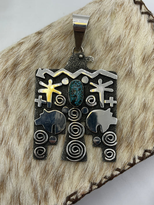 Thunderbird Pendant with Kingman Web Turquoise by Alex Sanchez, Navajo