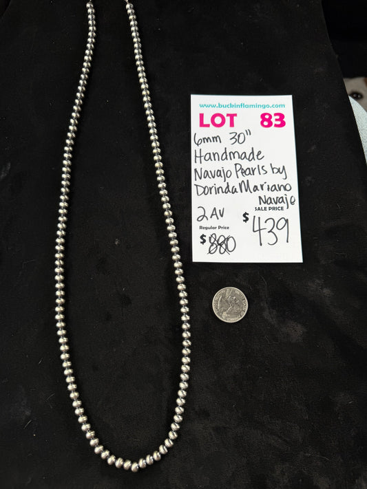 LOT 83 8/9 6mm 30" Handmade Navajo Pearls by Dorinda Mariano, Navajo