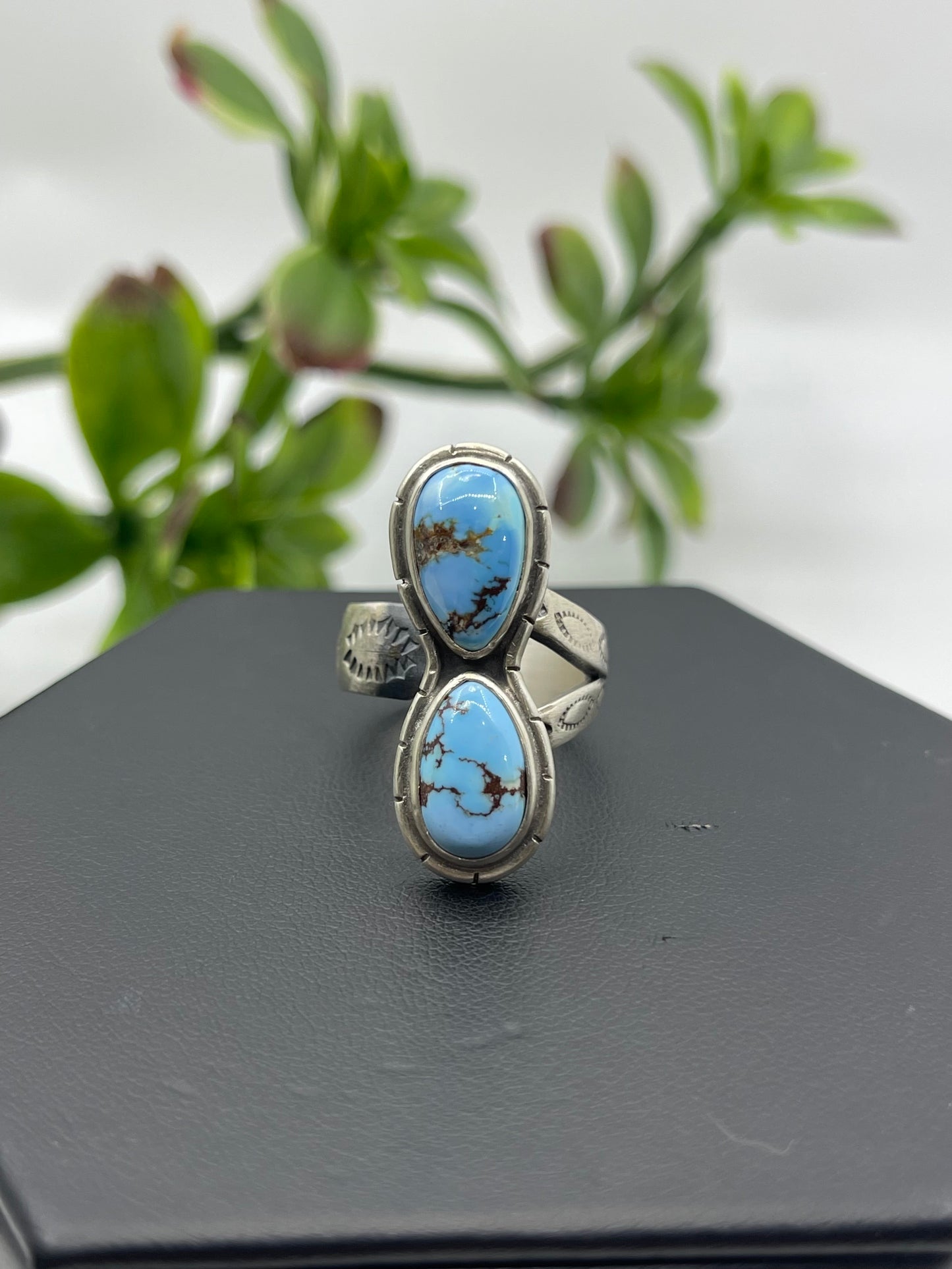 Adjustable 5.0-8.0 2 Stone Golden Hills Turquoise Ring