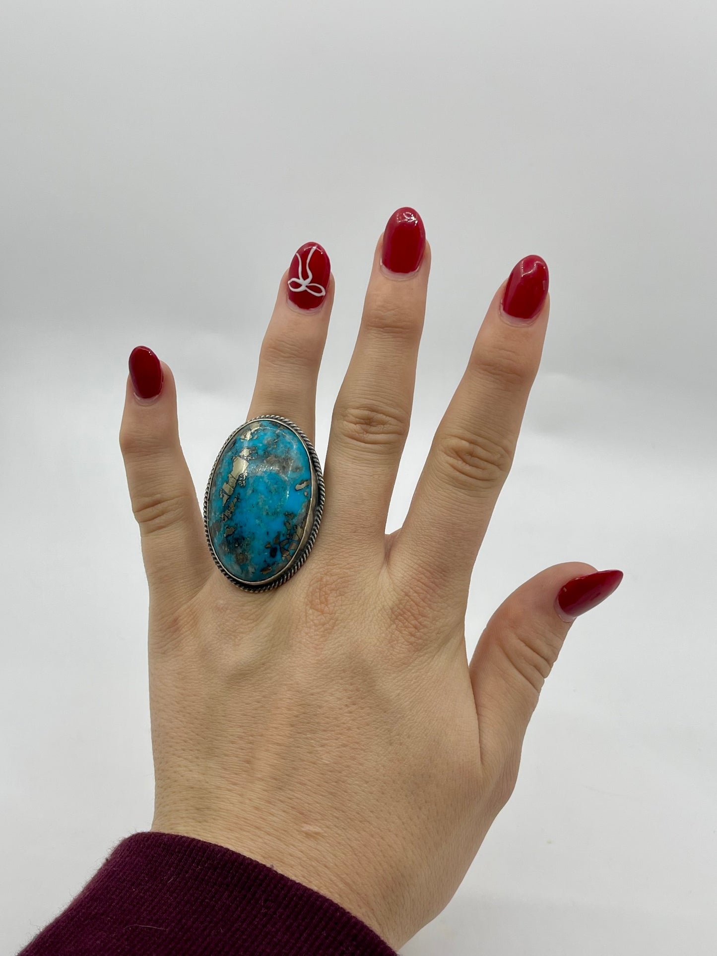 8.0 Oval Persian Turquoise Ring By Boyd Ashley Navajo