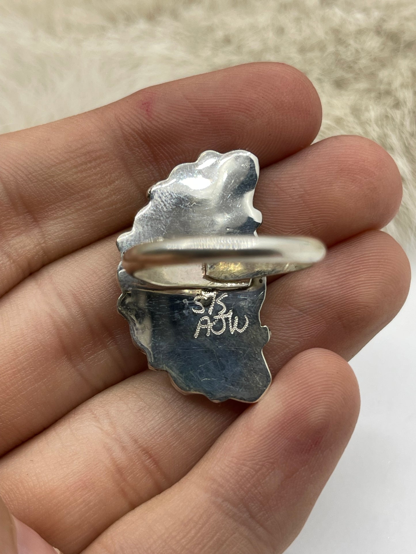 Adjustable 7.0-11.0 Blue Turquoise Half Cluster Ring by Alicia Wilson, Navajo