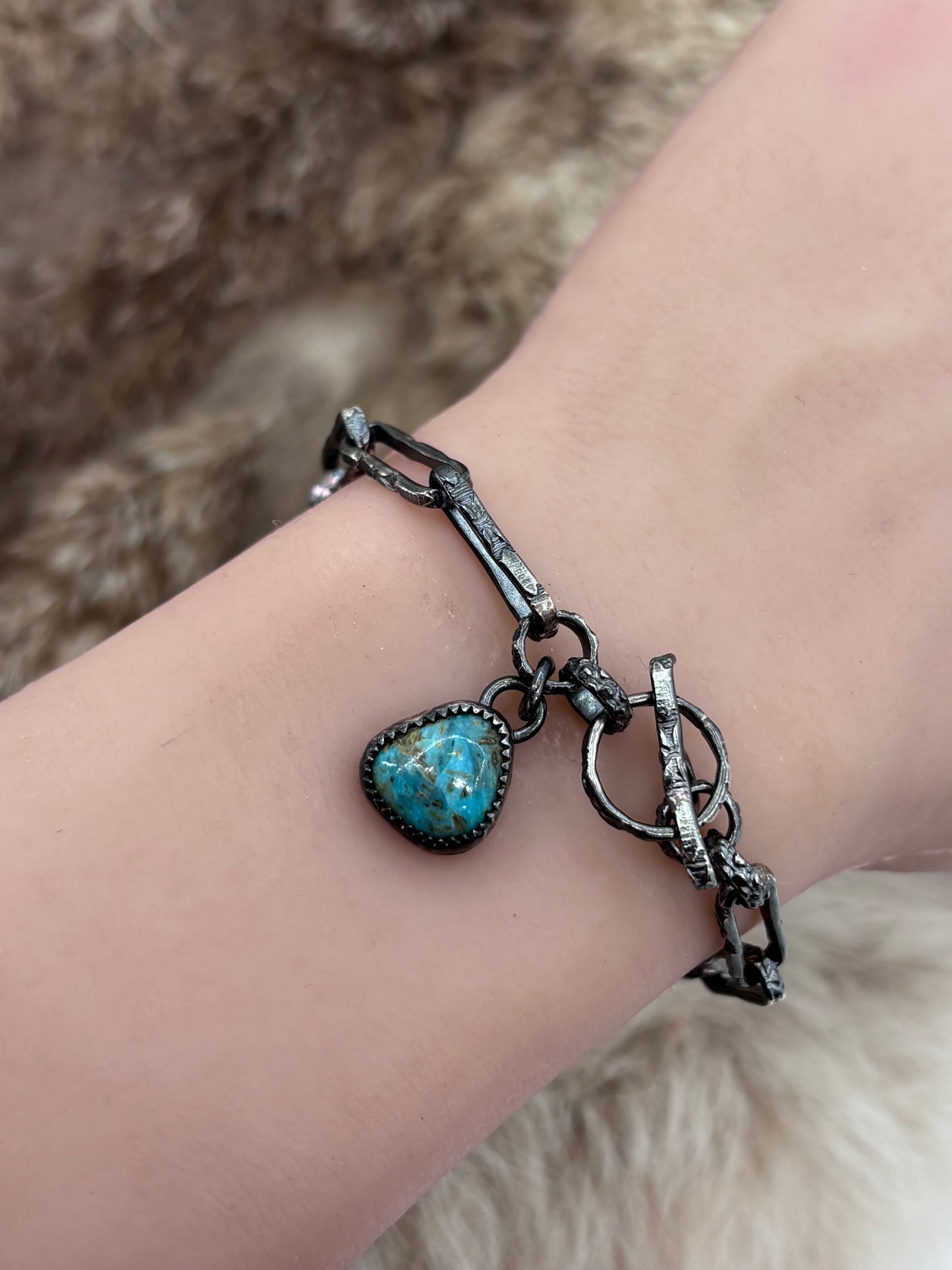 7" Paperclip Chain Bracelet with Turquoise Stone by Bad Bronc