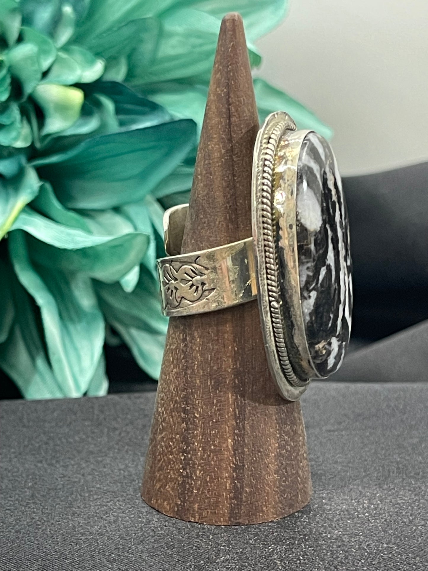 Adjustable Zebra Jasper Ring