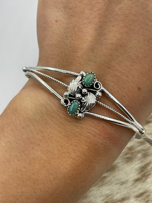 2 Stone Turquoise Cuff by Hiram Largo, Navajo