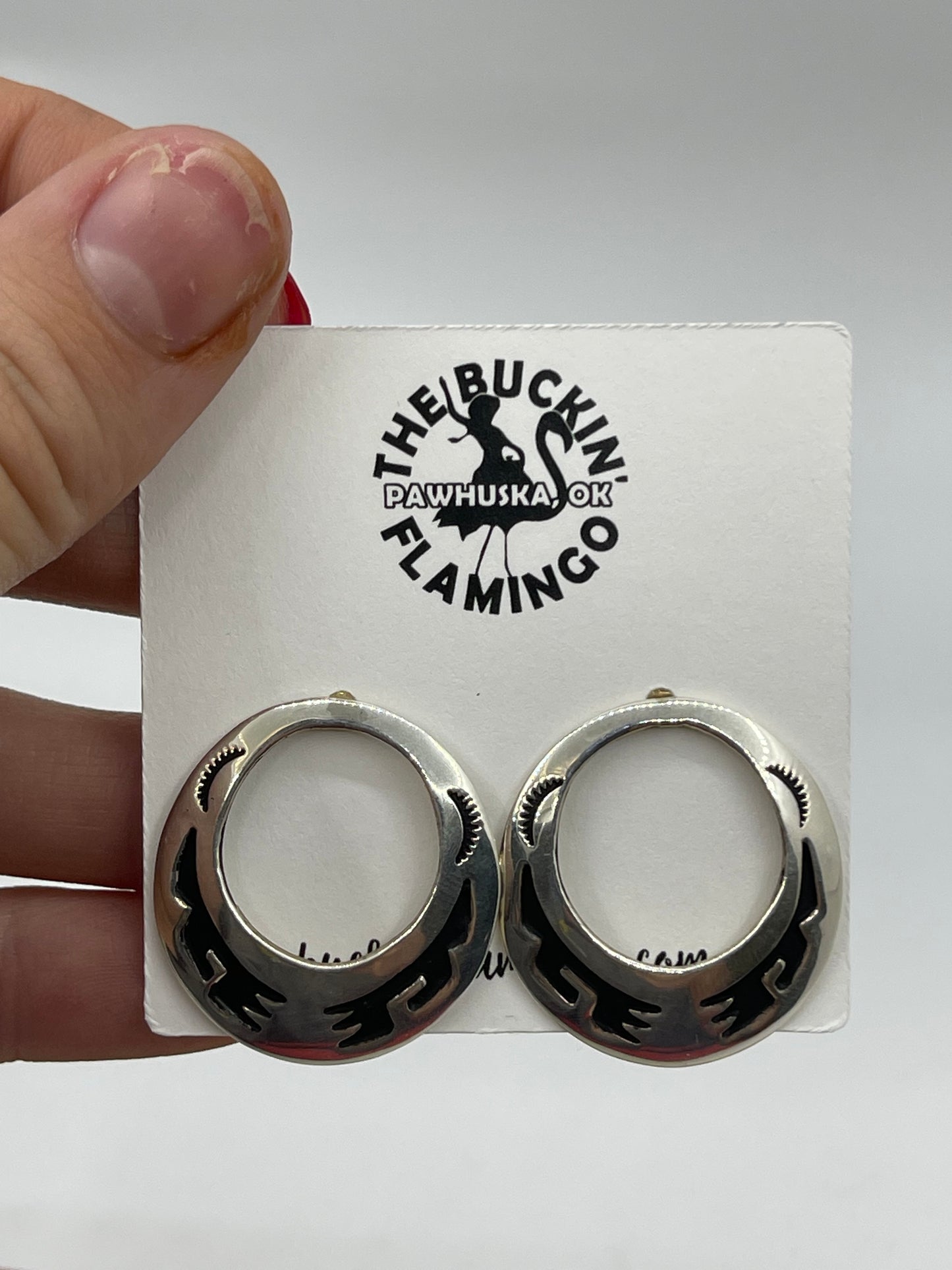 Silver Overlay Post Hoop Earrings by Tommy and Rose Singer, Navajo
