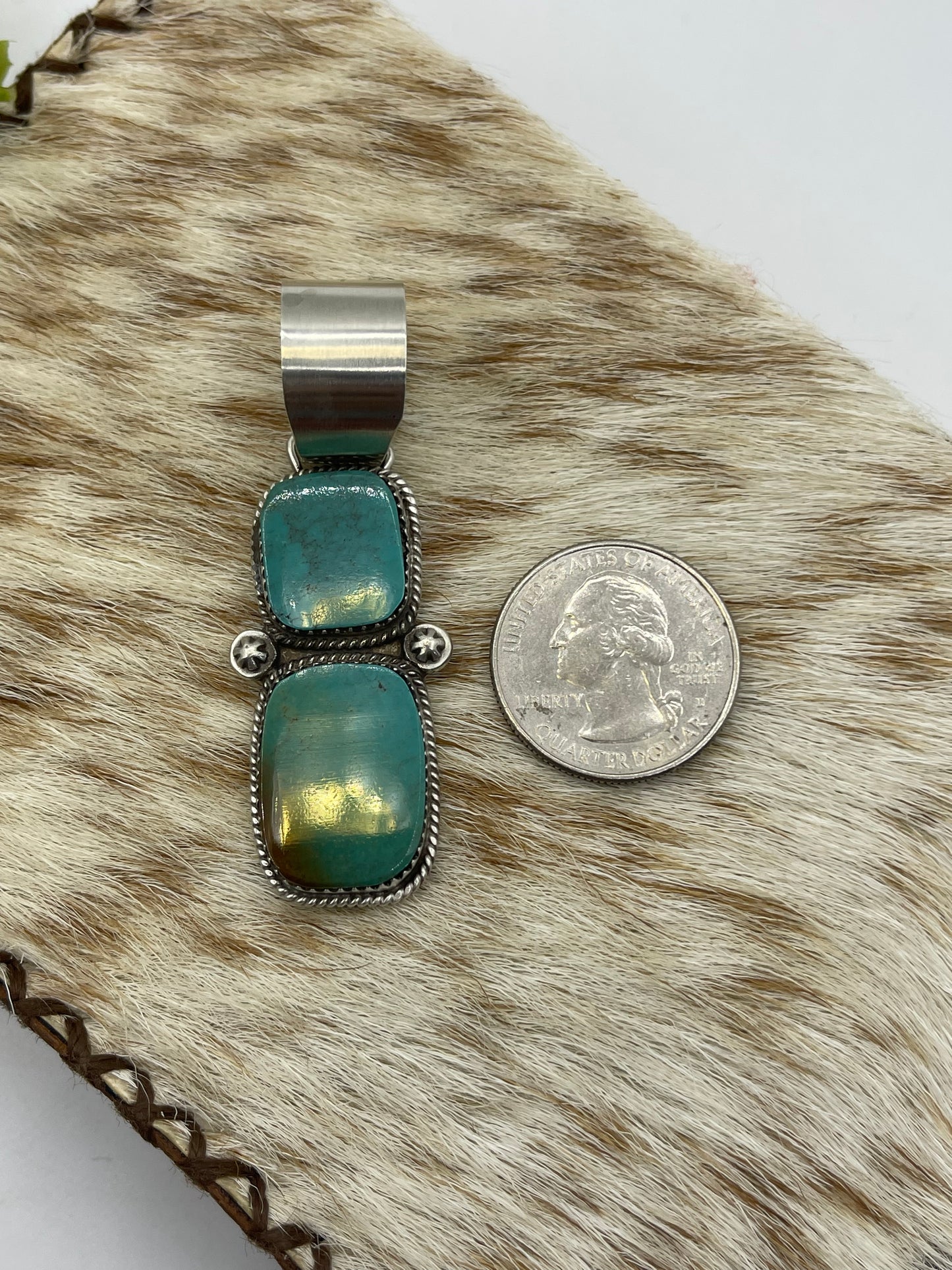2 Stone Turquoise Pendant by Selina Warner, Navajo