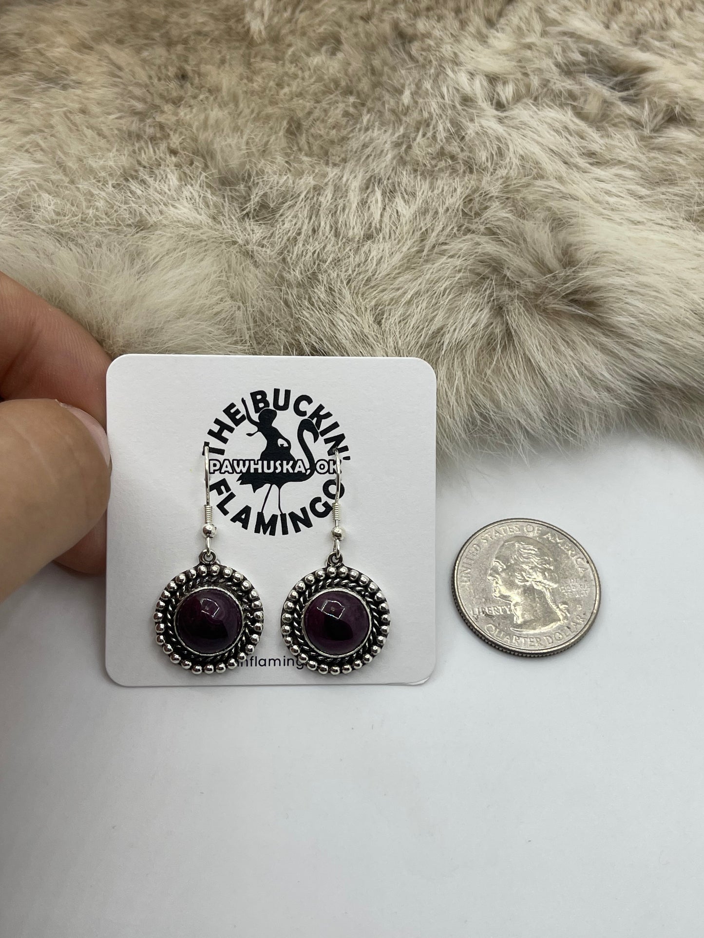 Purple Spiny Oyster Circle Dangle Earrings