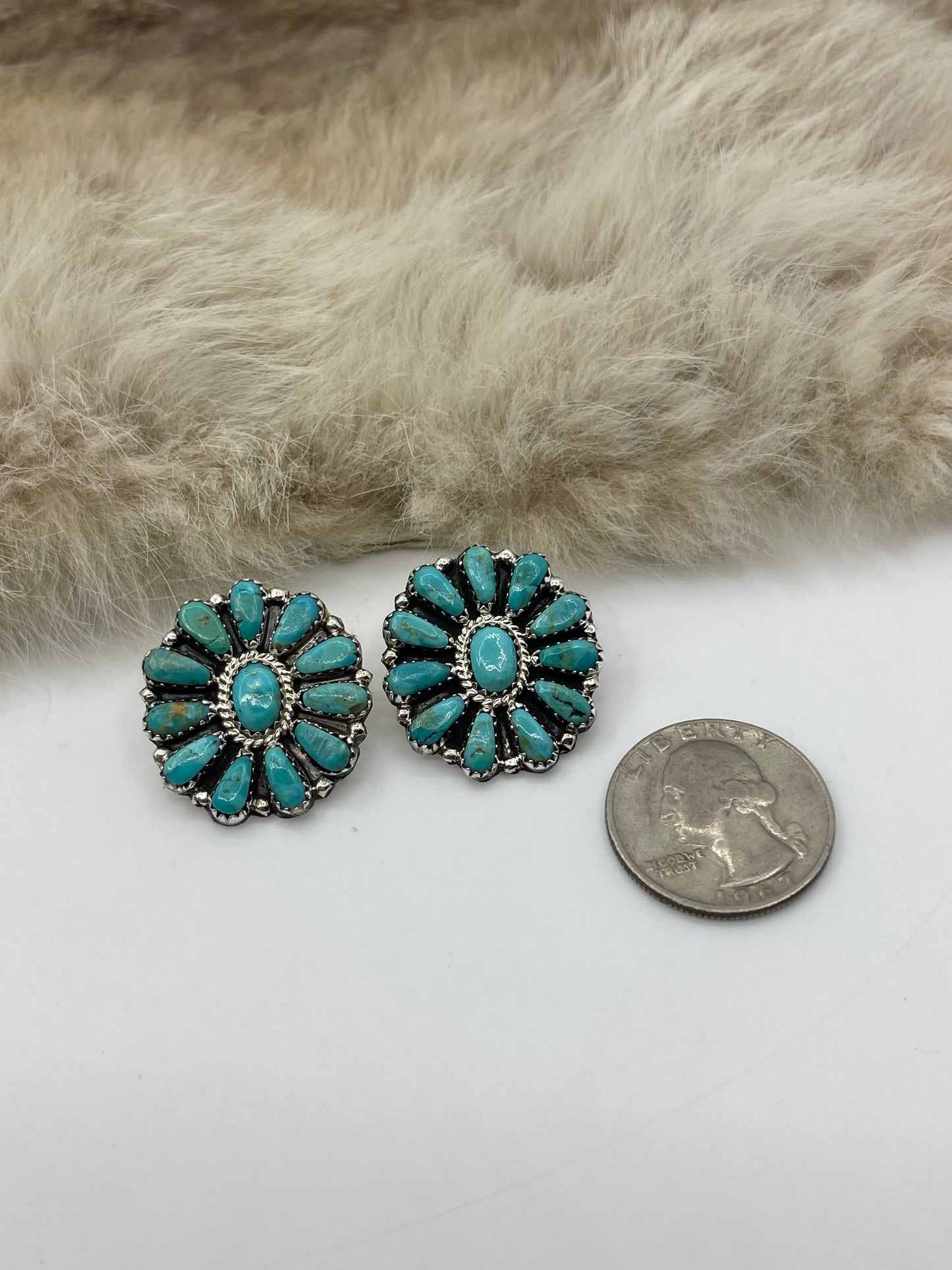 Turquoise Cluster Post Earrings by Zeita Begay, Navajo