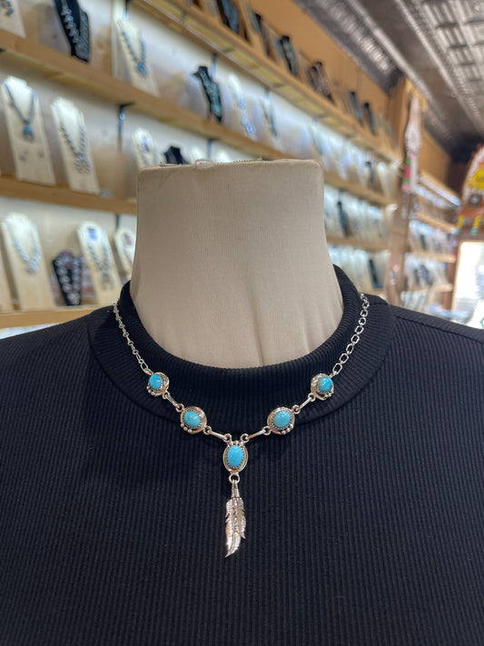 18” 5 Stone Sleeping Beauty Turquoise Necklace by Verley Betone, Navajo