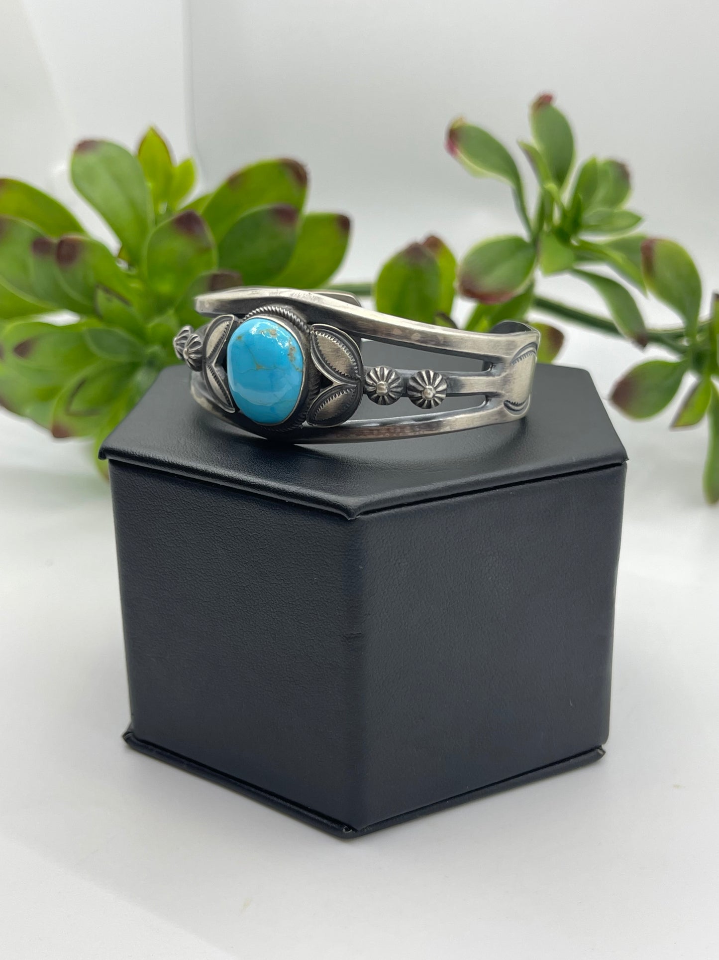 5.75" - 7.25" Turquoise Stone Sterling Silver Cuff