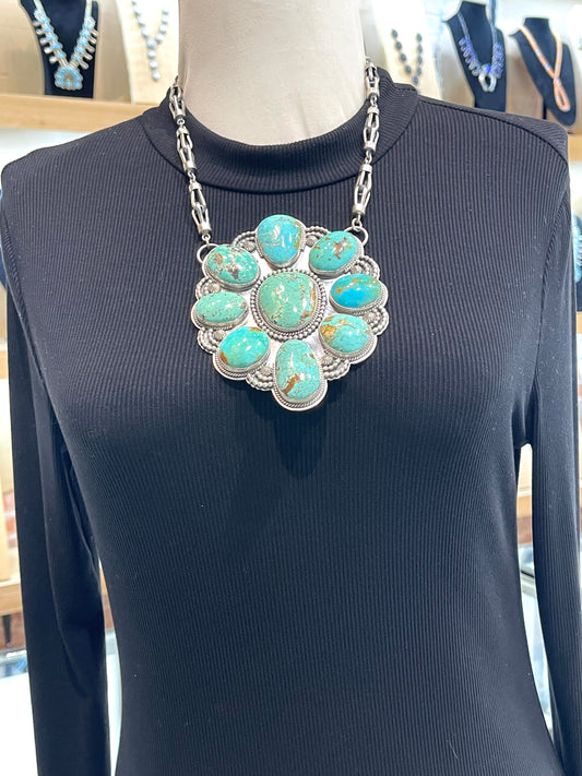 16" Kingman Turquoise Huge Cluster Necklace