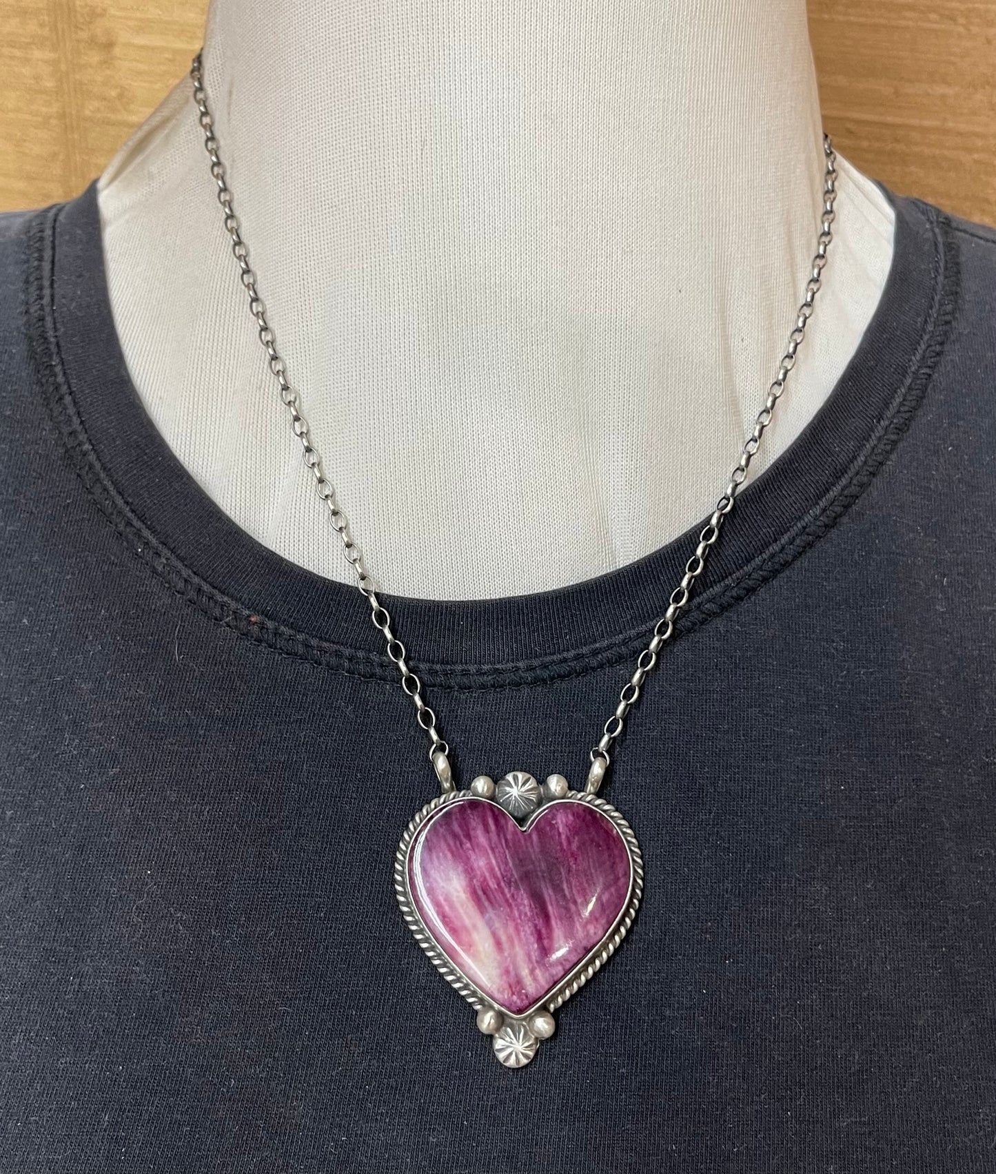 Purple Spiny Oyster Shell Heart Necklace by Alfred Martinez, Navajo