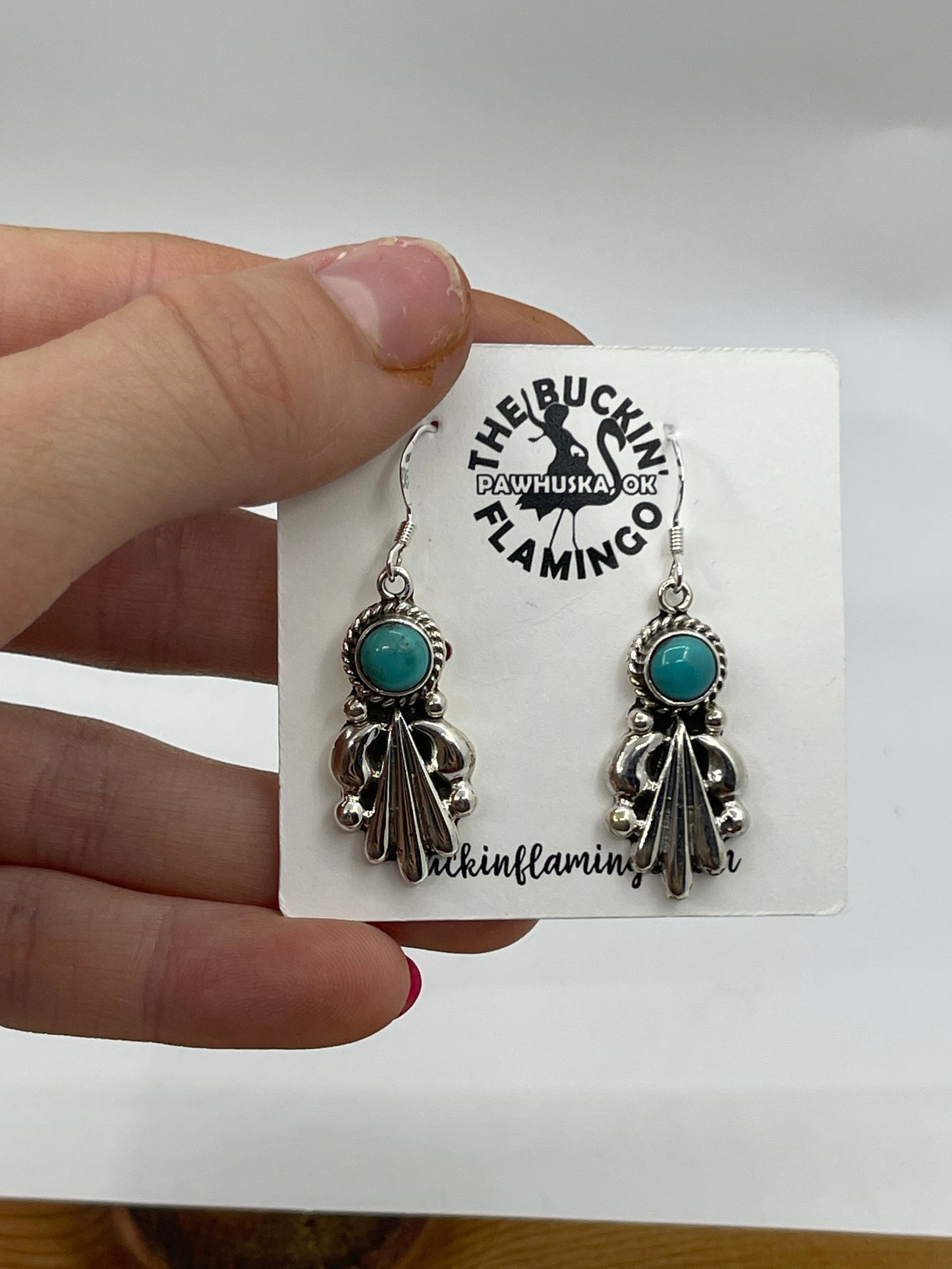 Sterling Silver and Turquoise Dangle Earrings by Verley Betone, Navajo